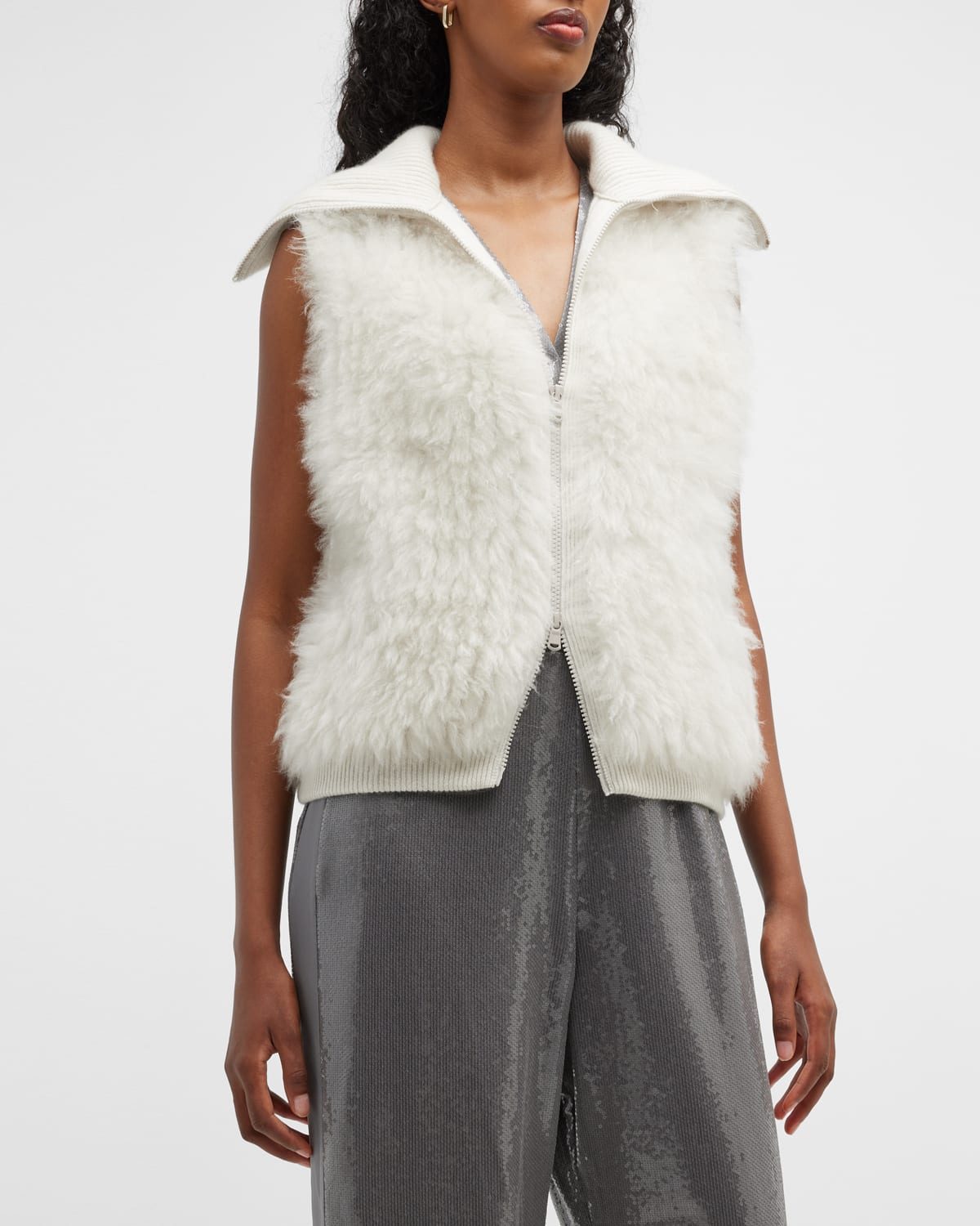 BRUNELLO CUCINELLI CASHMERE ZIP VEST W/ FUR