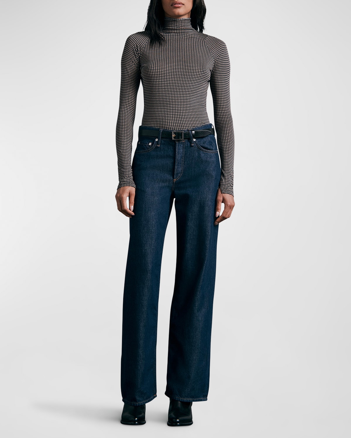 Rag & Bone Shaw Geo Print Paneled Turtleneck Top In Blkmulti