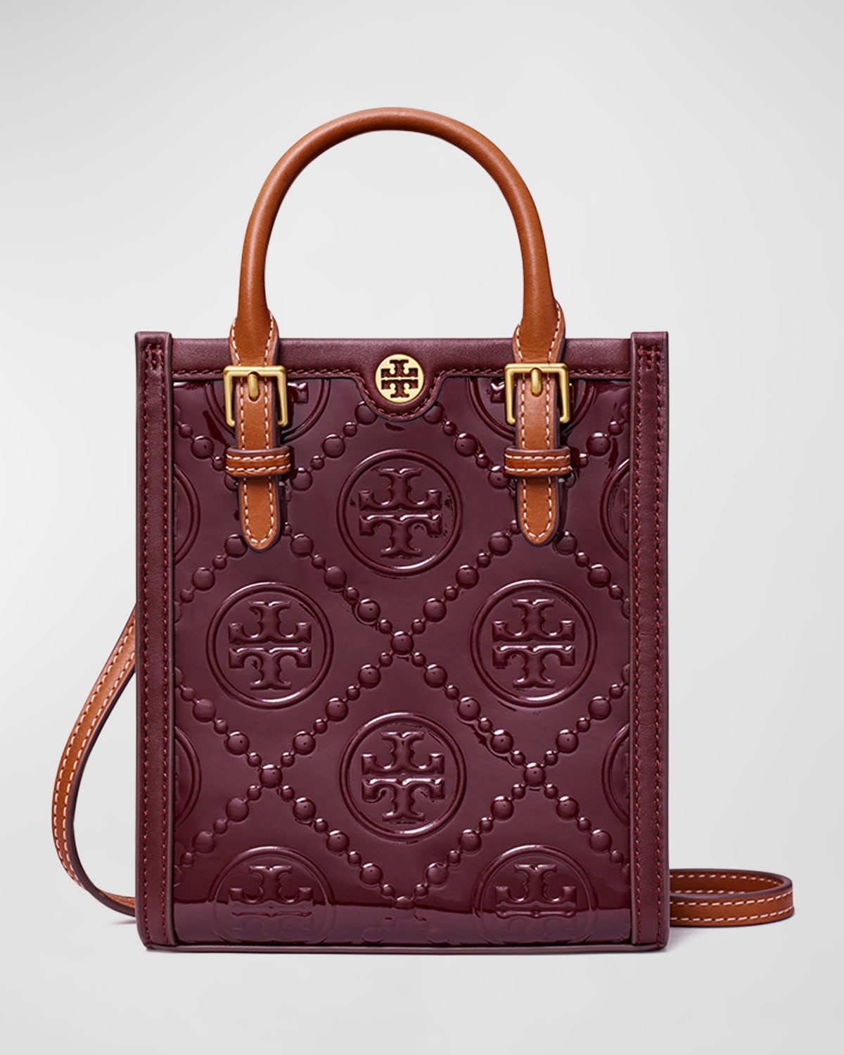 Tory Burch Mini T Monogram Patent Leather North south Tote Bag In Albarossa ModeSens