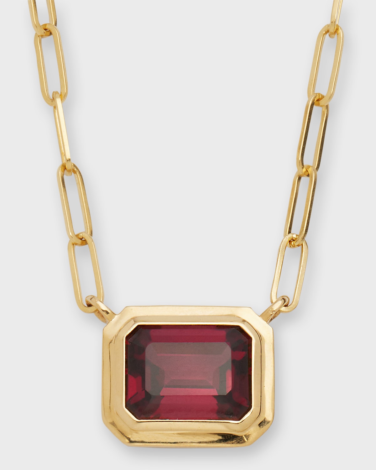 Goshwara 18K Yellow Gold Manhattan Bezel Set Garnet Pendant Necklace