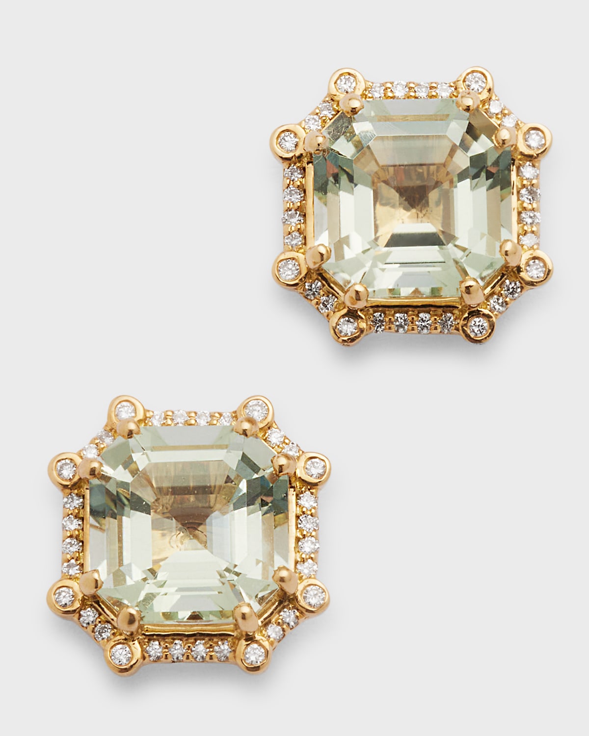 Goshwara 18K Yellow Gold Gossip Prasiolite and Diamond Stud Earrings