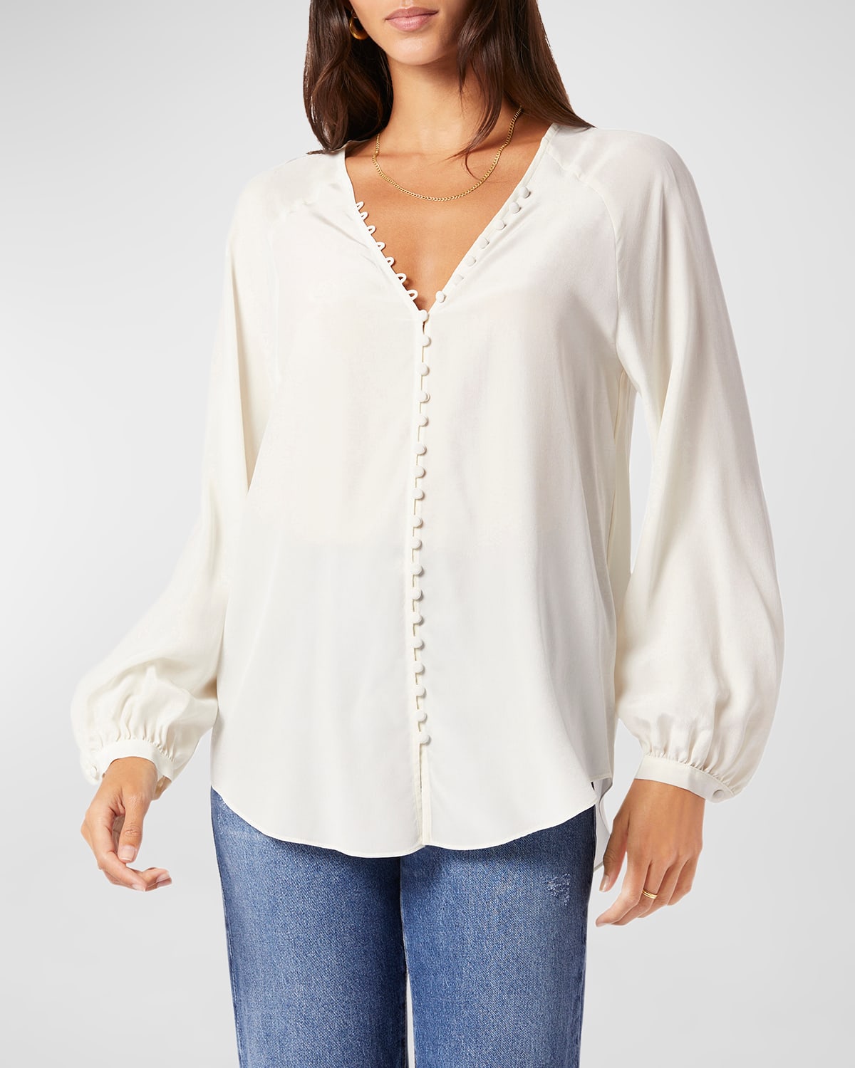 JOIE SHARIANA SILK BUTTON-FRONT BLOUSE