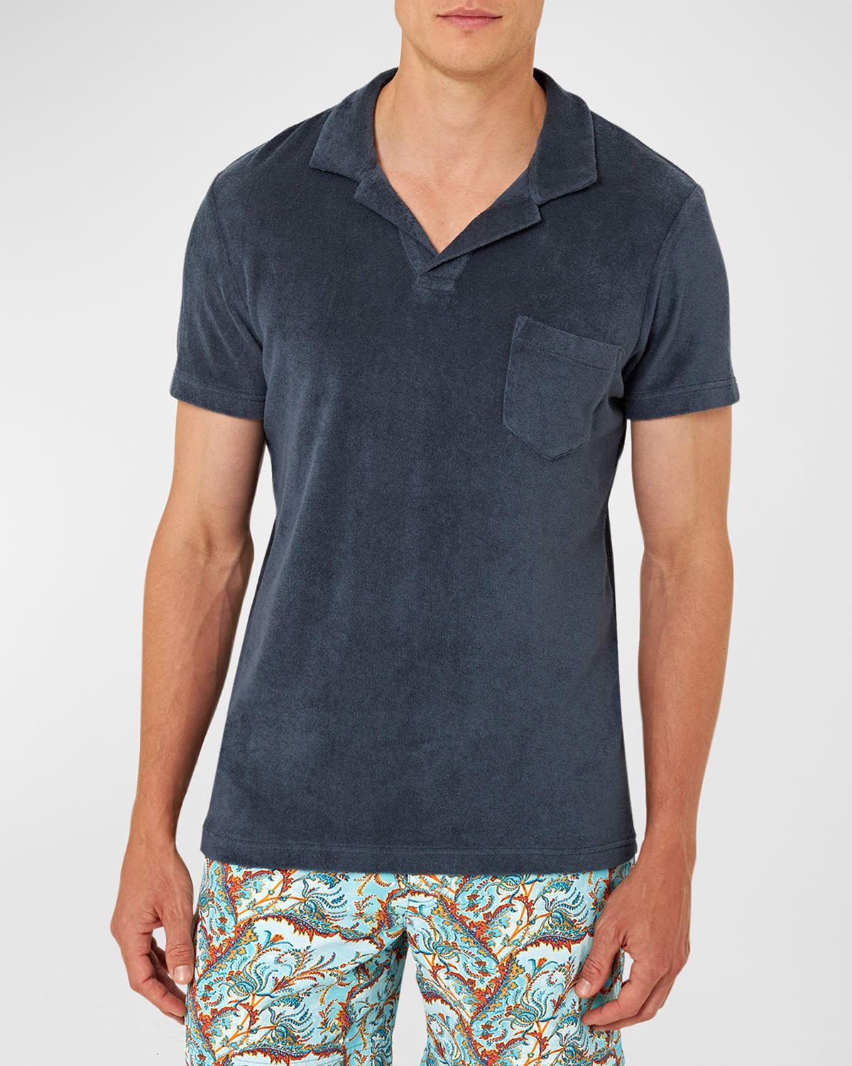 Shop Orlebar Brown Men's Terry Toweling Polo Shirt In Nocturnal Navy