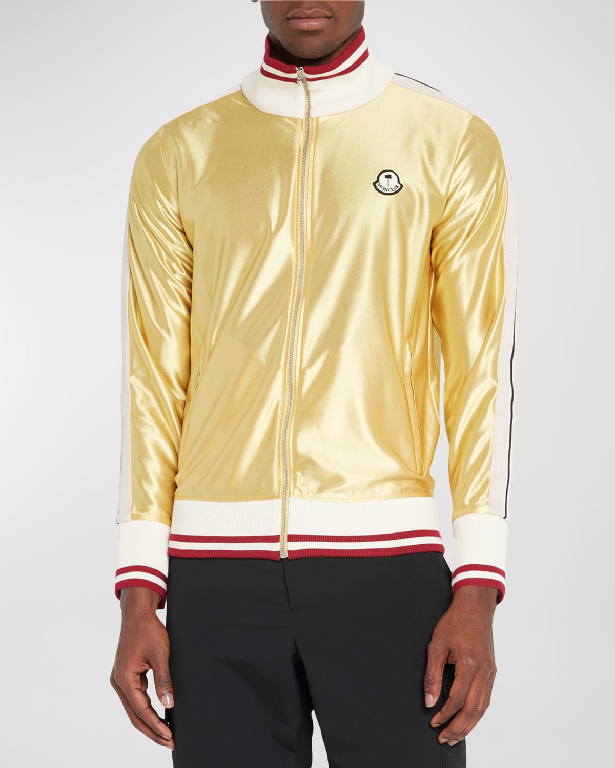 Moncler Genius Light Yellow Zip-up High Neck Sweatshirt In Shiny Technical Jersey In Dark Yellow