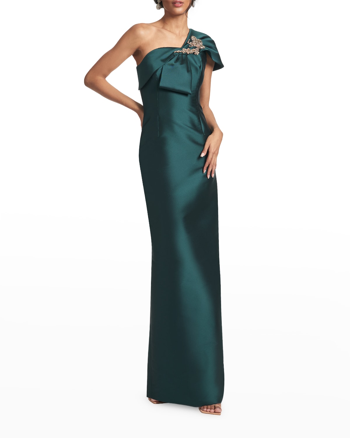 Sachin & Babi Ines Flower-embellished Bow Gown In For Grn