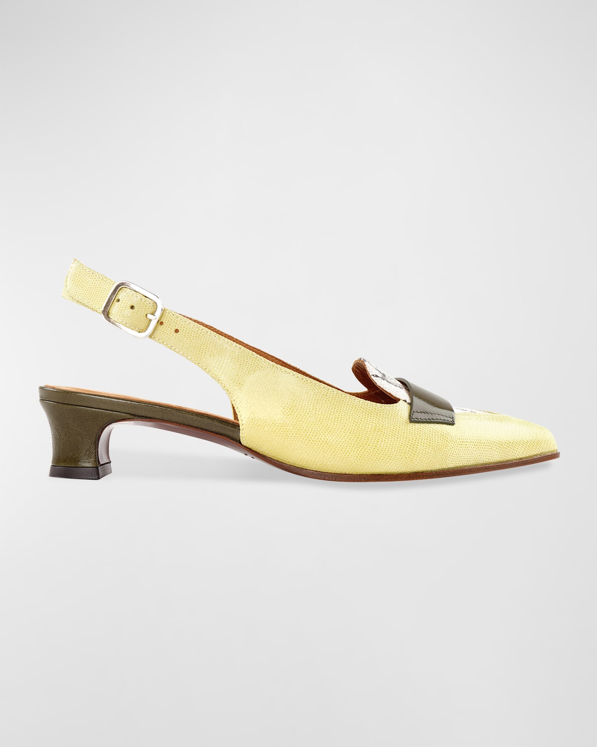 Chie Mihara Heylo Mixed Leather Mules In Lemon