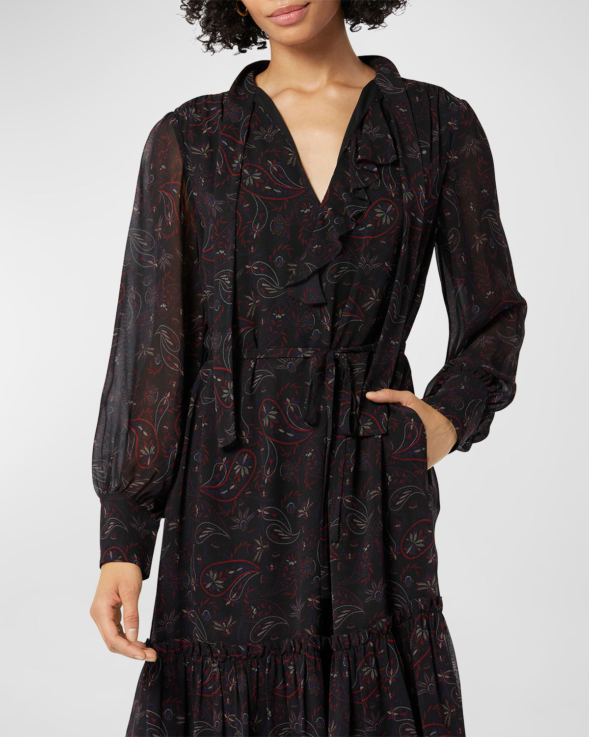 JOIE ROUSSEL RUCHED PAISLEY-PRINT MIDI DRESS