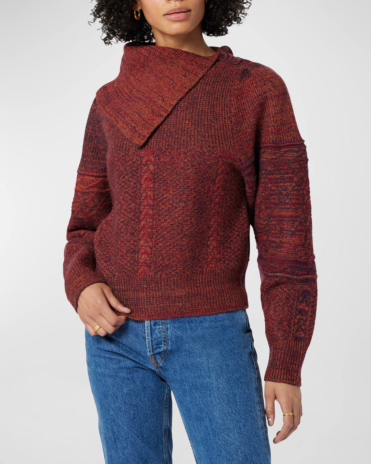 Jemel Cable-Knit Funnel-Neck Boucle Sweater