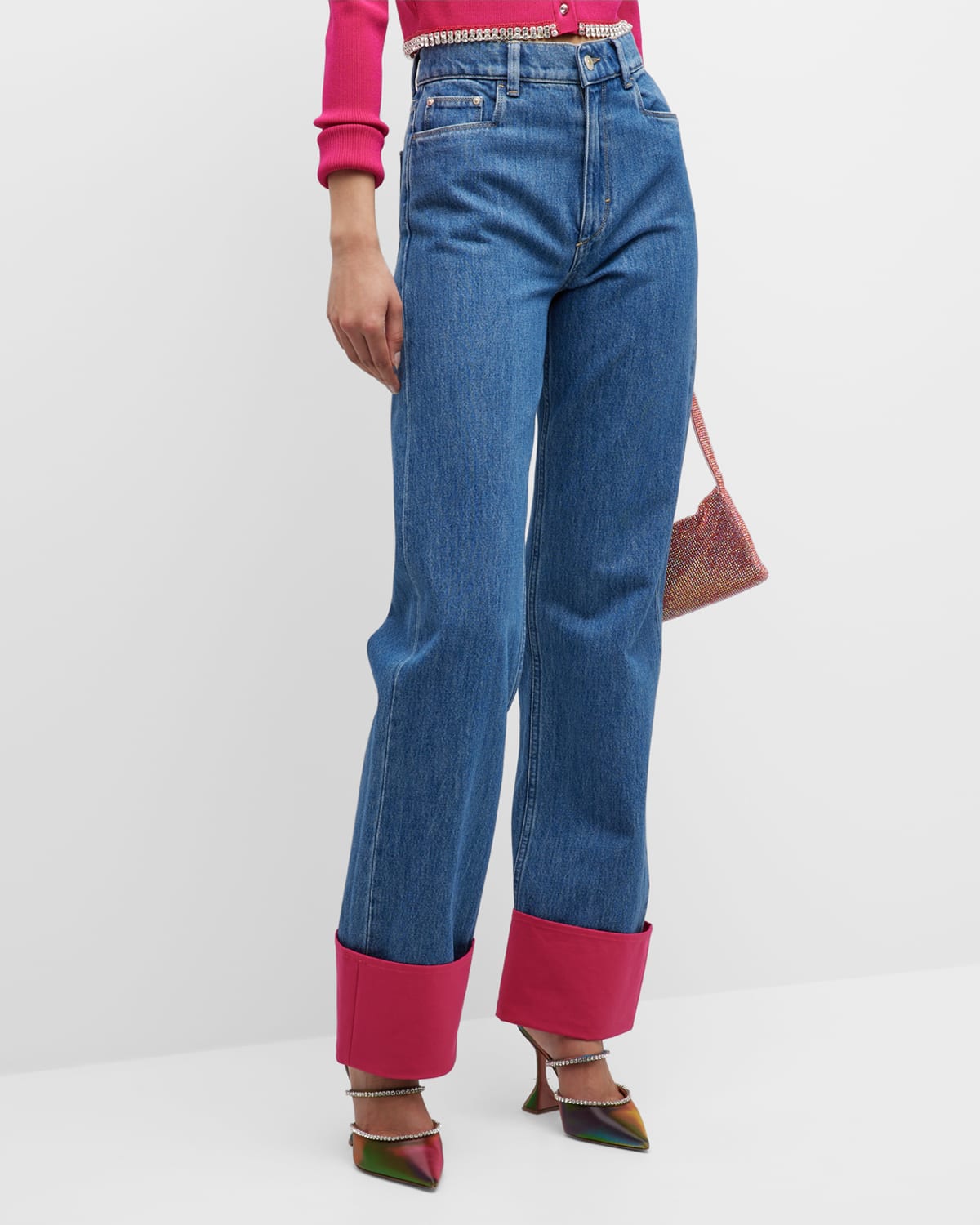 Wandler Poppy Two-tone High-rise Straight-leg Jeans In Medium Stone Mix