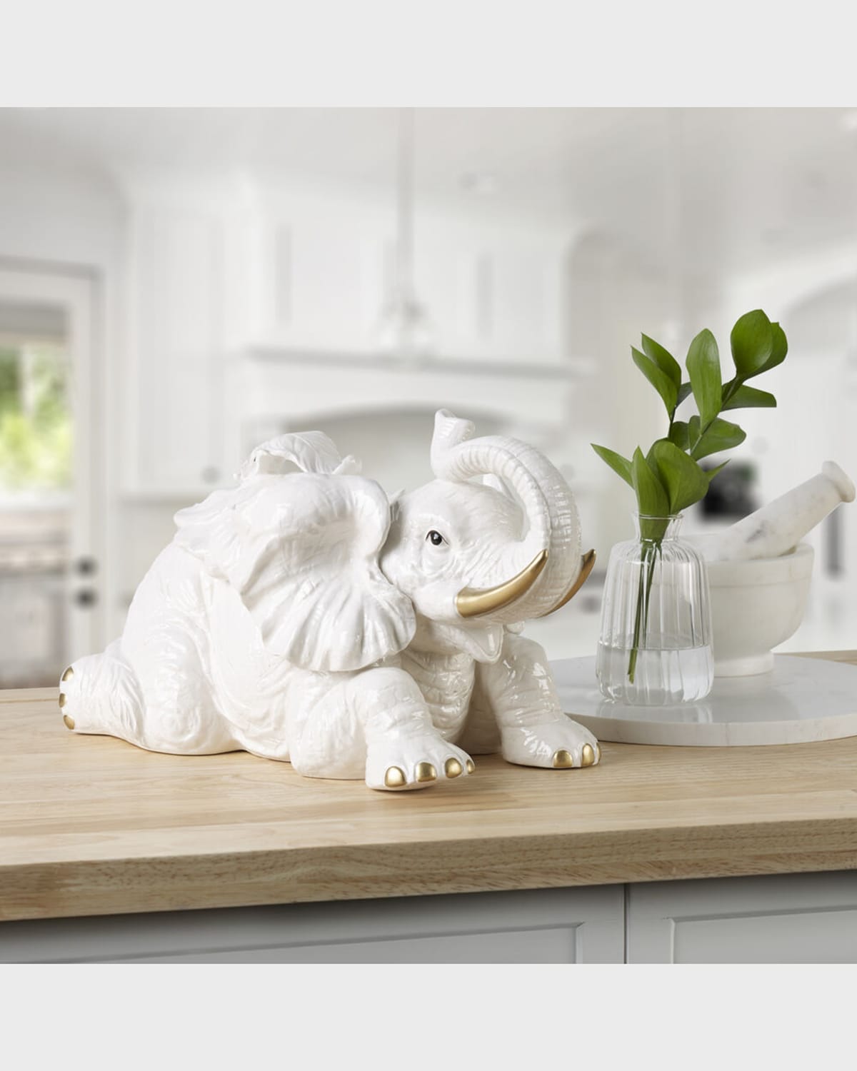 Fitz And Floyd Villa Palm Elephant Cookie Jar In White