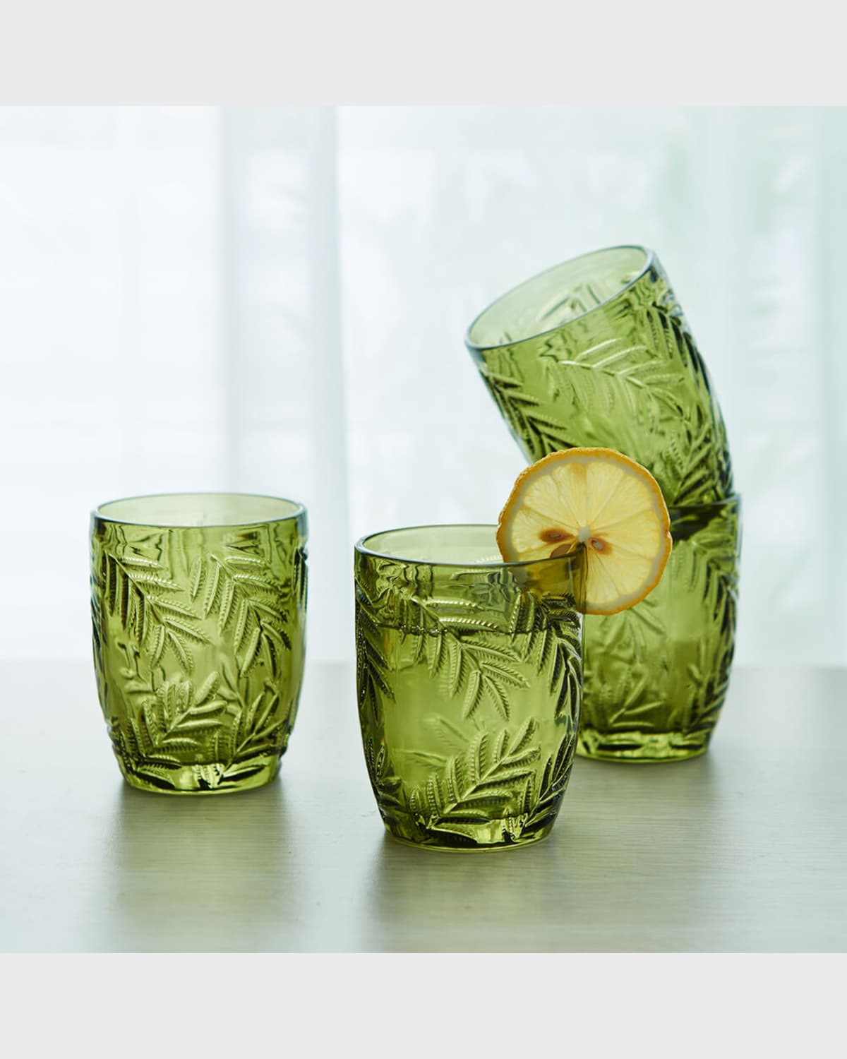 Shop Fitz And Floyd Villa Palm Double Old Fashioned Glasses Green - Set Of 4