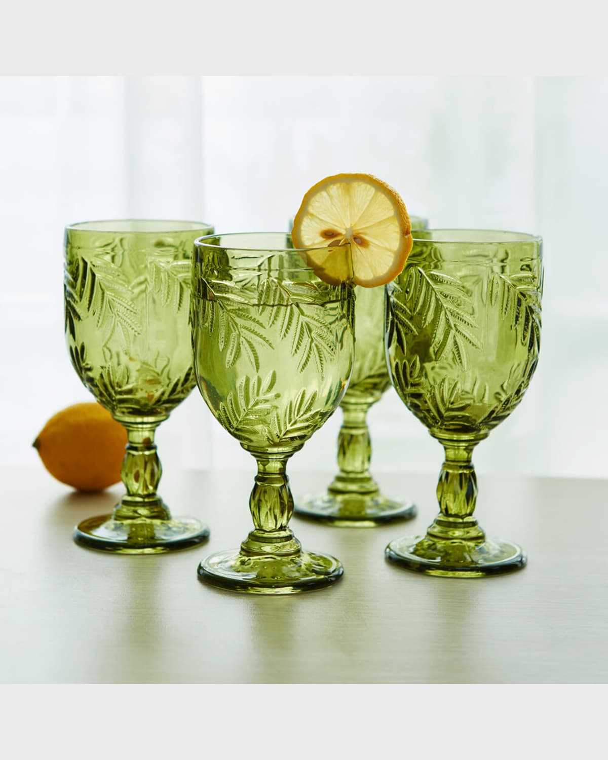 Fitz And Floyd Villa Palm Wine Goblet Glasses Green - Set Of 4