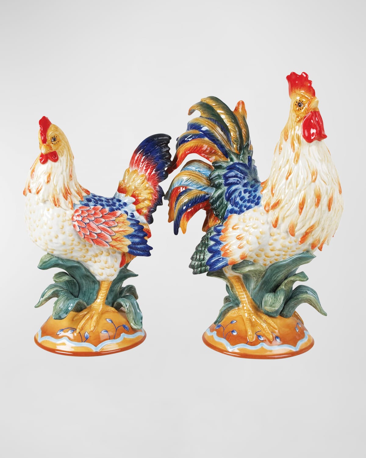 Fitz And Floyd Ricamo Rooster & Hen Figurine Set