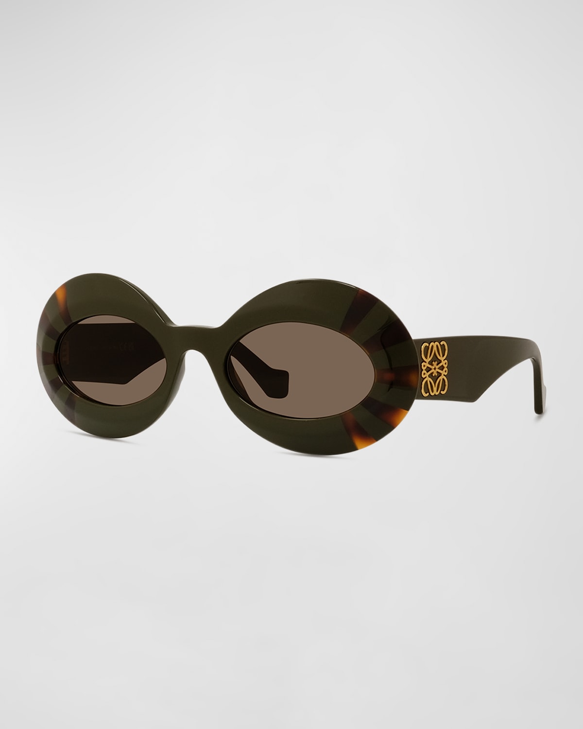 Loewe Anagram Oval Acetate Sunglasses In Dark Green/brown