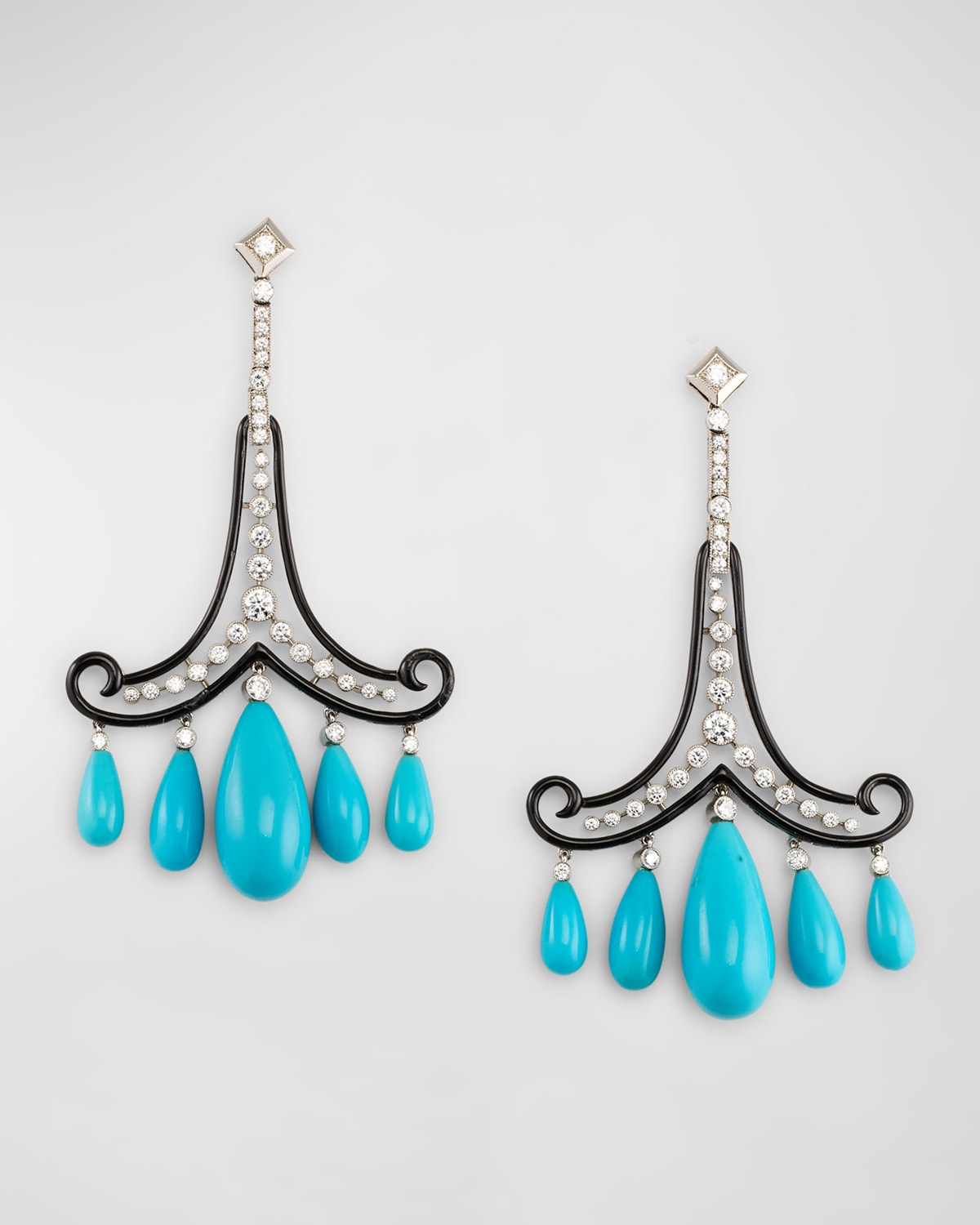 Teardrop Turquoise and Diamond Earrings with Black Enamel