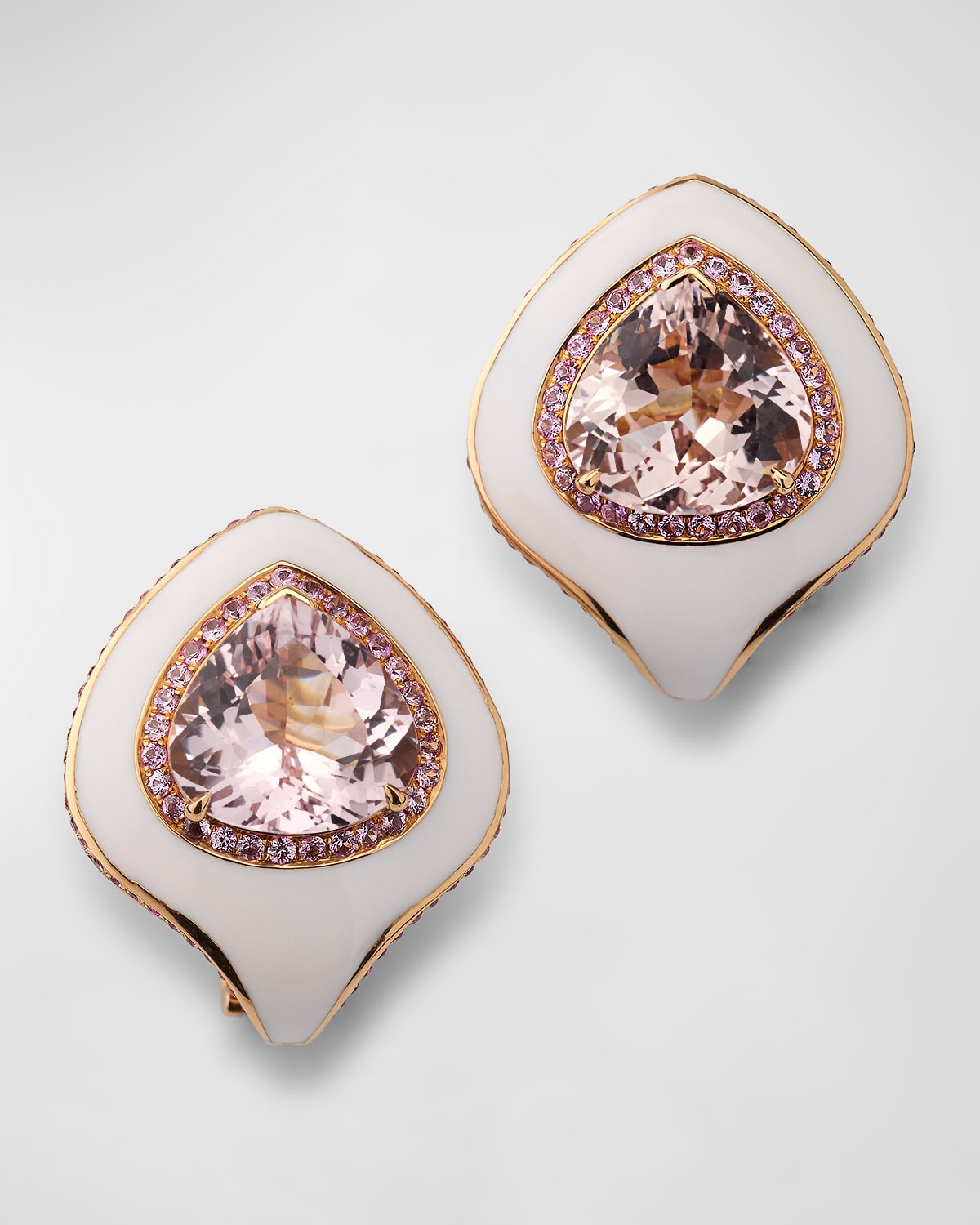 18K Rose Gold Morganite and Pink Sapphire Enamel Earrings