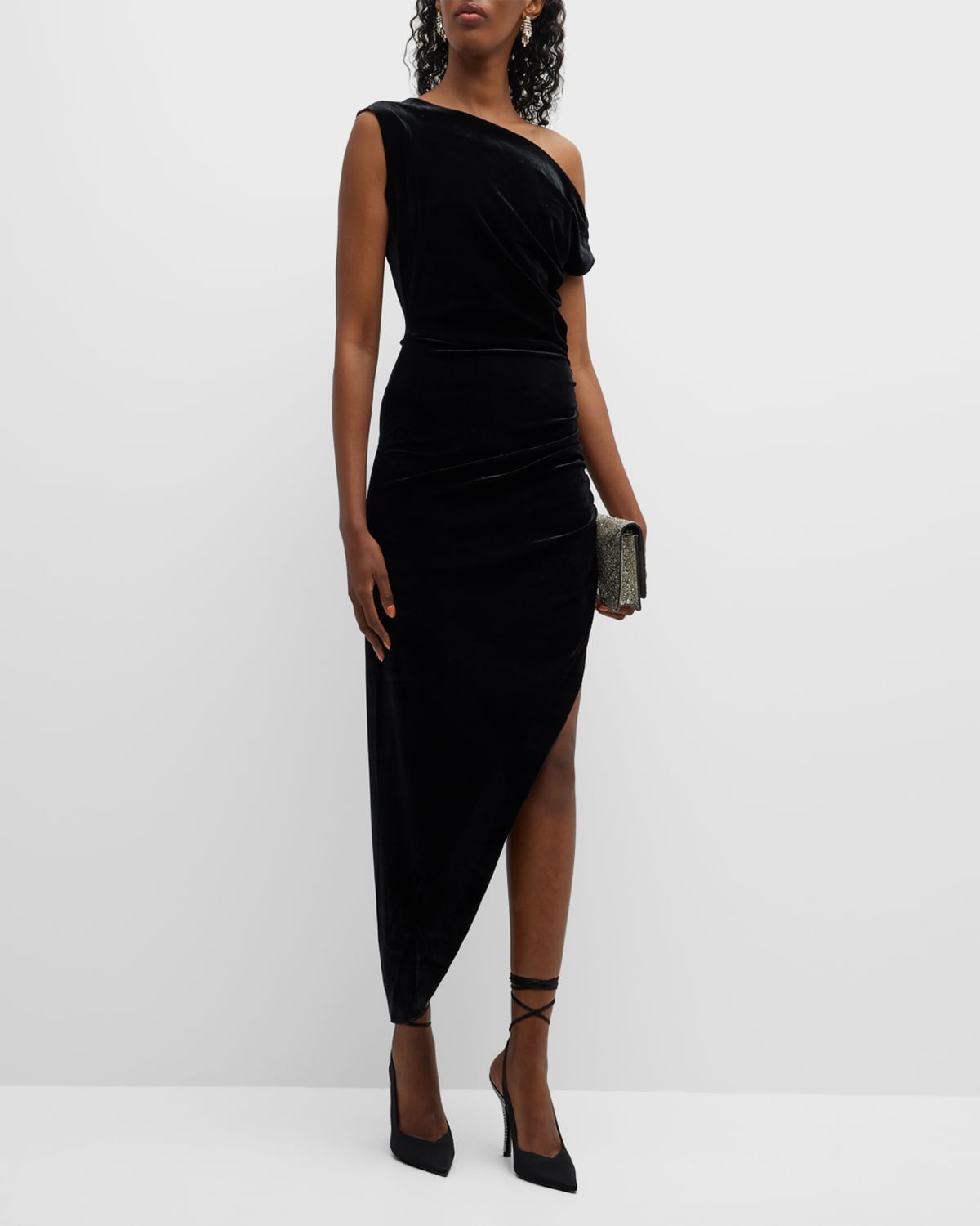 Norma Kamali Drop Shoulder Side Drape Gown In Black