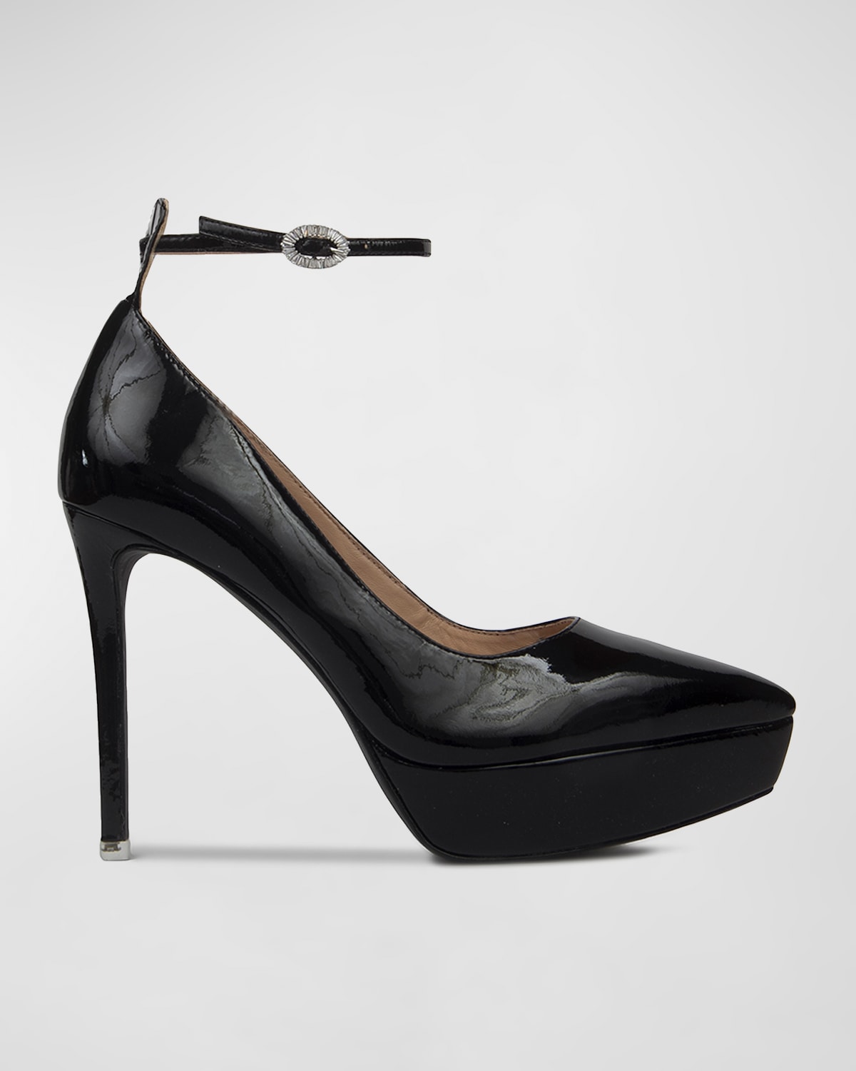 Shop Black Suede Studio Gracie Patent Crystal-buckle Platform Pumps In Black Patent