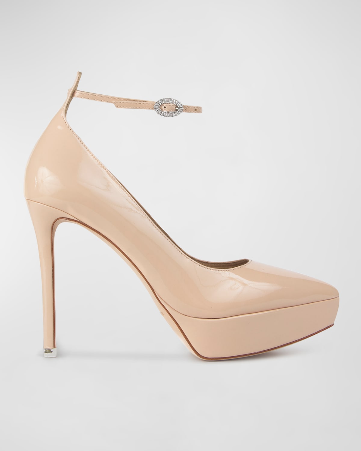 Shop Black Suede Studio Gracie Patent Crystal-buckle Platform Pumps In Blush Patent