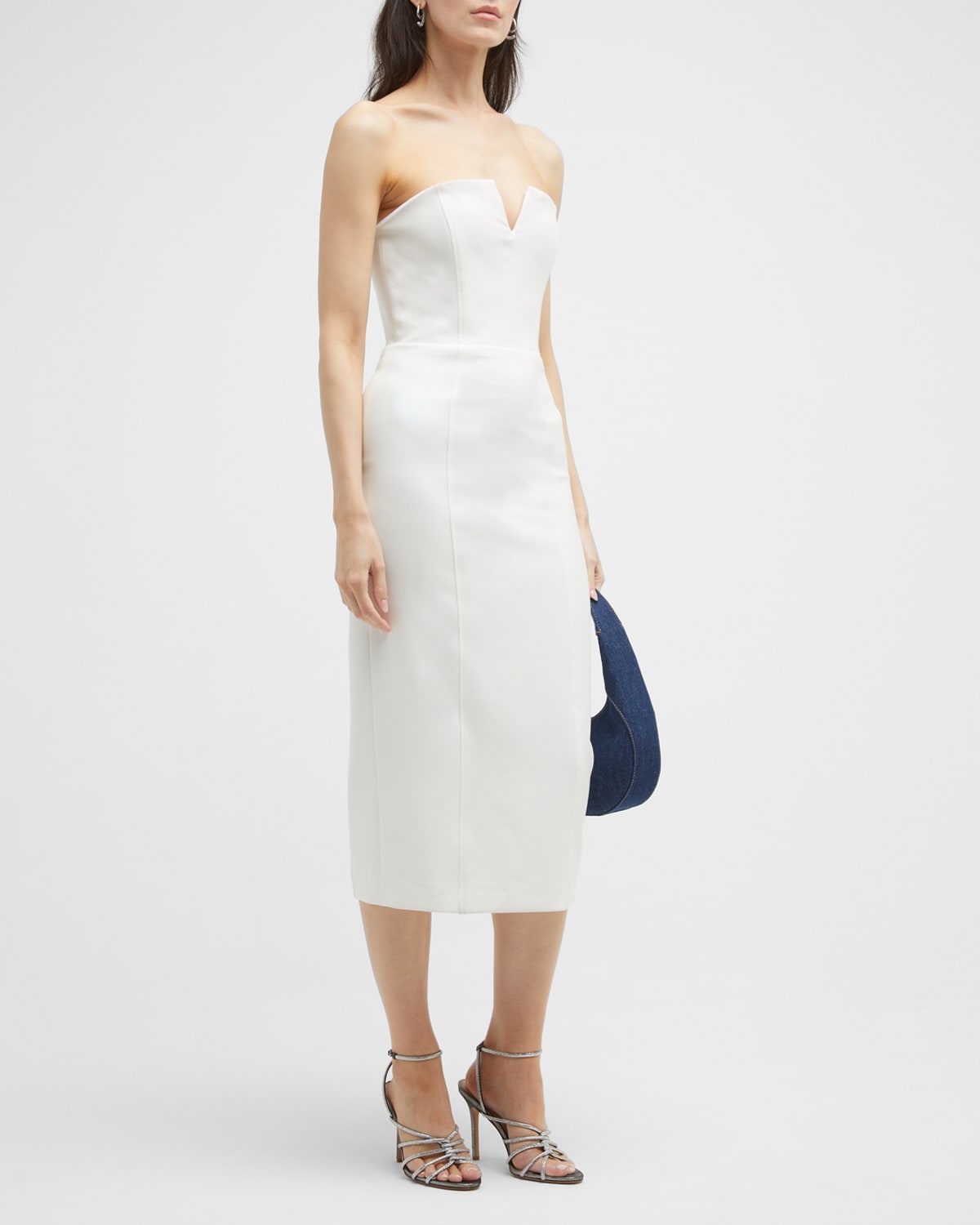 Veronica Beard Nabi Strapless Midi Sheath Dress In Off-white