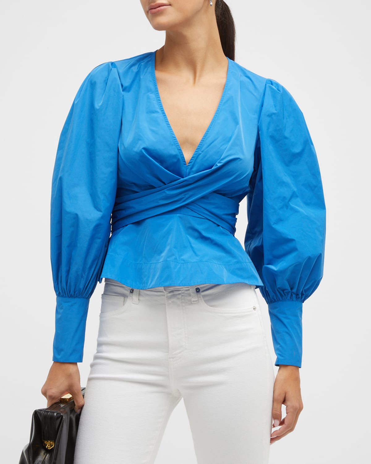 Veronica Beard Seema Long Sleeve Crisscross Blouse In Bluebell