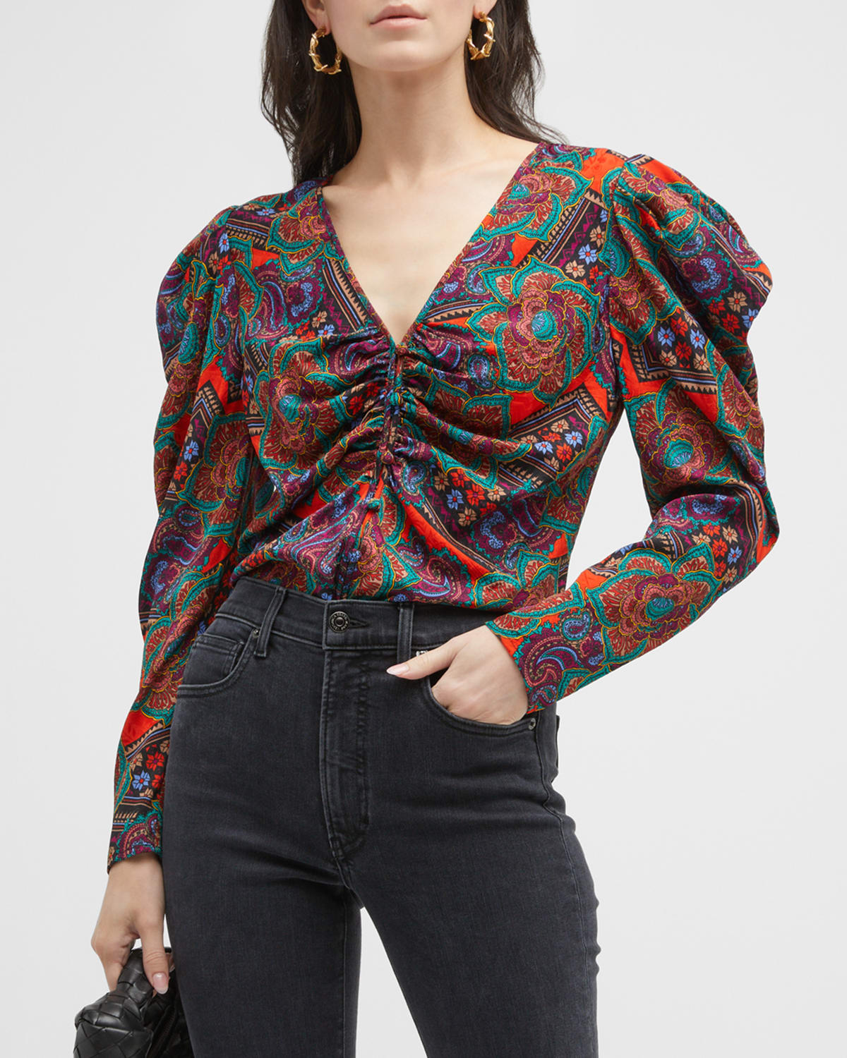 VERONICA BEARD SIMMONS PRINTED RUCHED BLOUSE