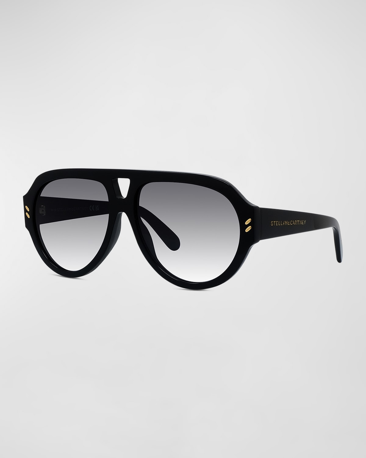 Stella Mccartney Gradient Logo Acetate Aviator Sunglasses In Shiny Black Gray