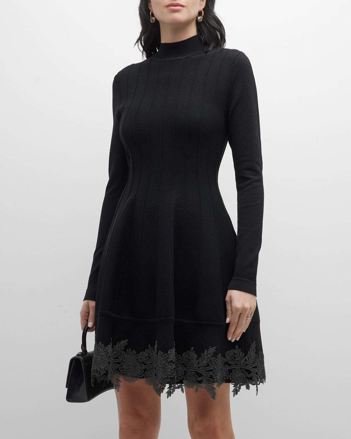 Lela Rose Floral Guipure-embellished Dress In Black/gold | ModeSens