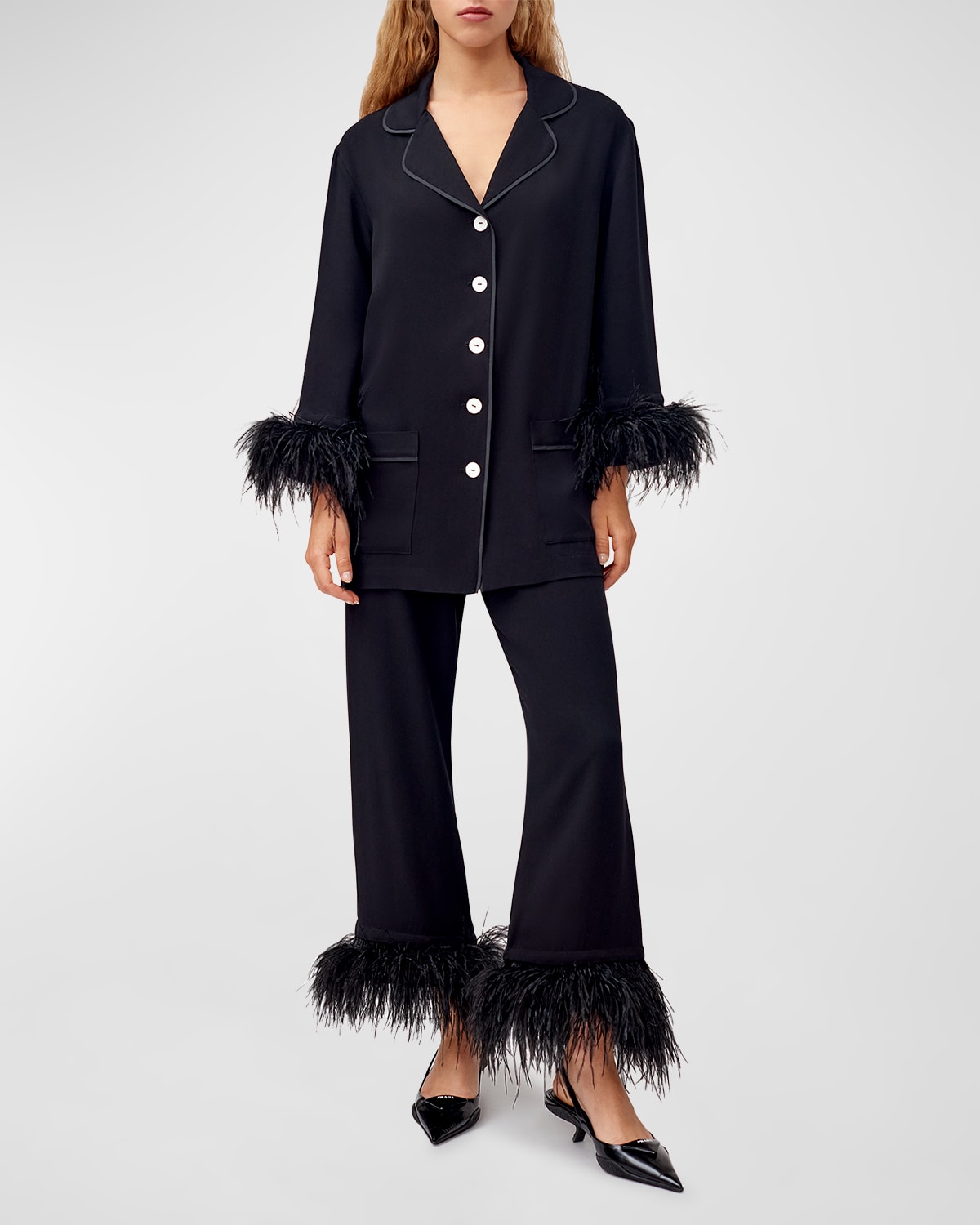 Shop Sleeper Feather-trim Party Pajama Set In Black