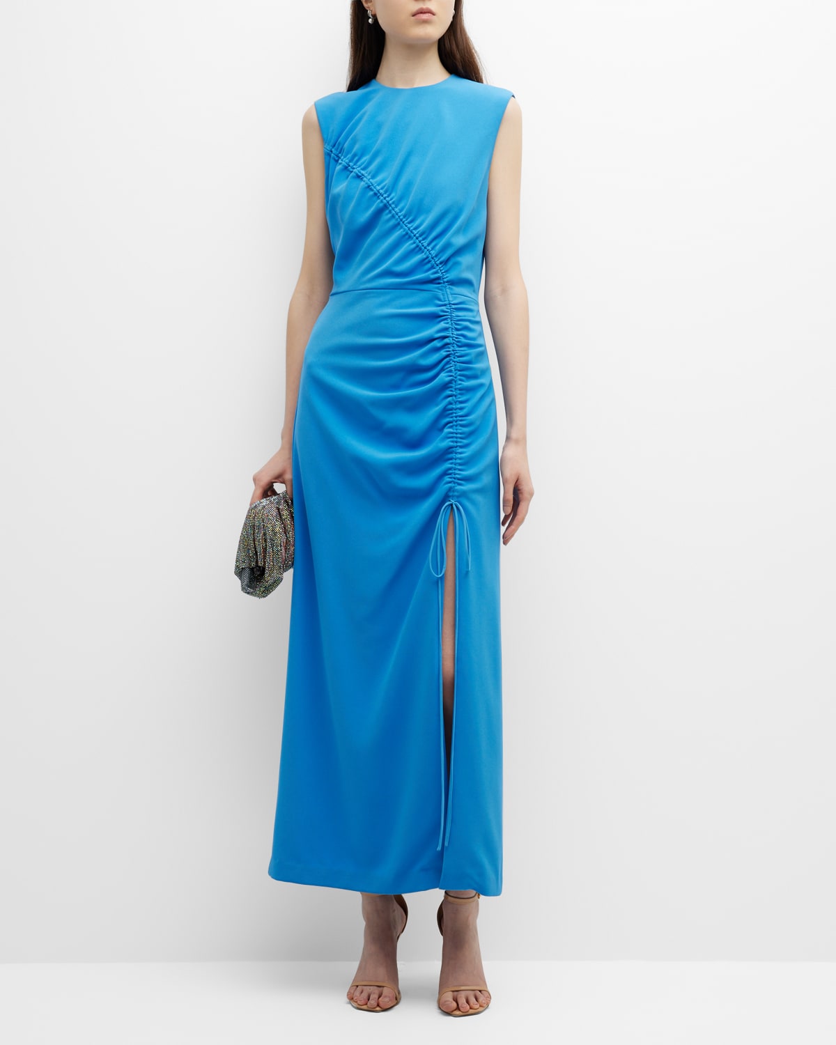 Lela Rose Ruched Seamed Midi Dress In Blue