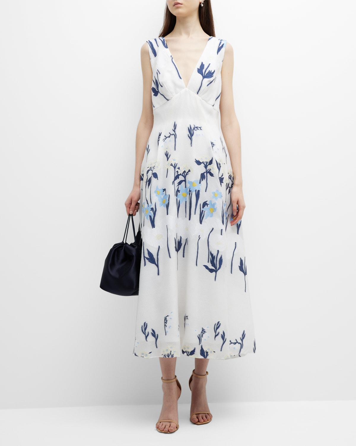 Floral-Embroidered Wool Dress