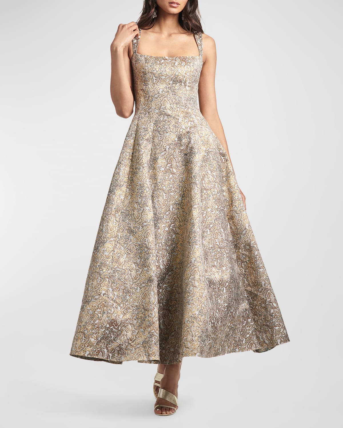 Audrey A-Line Metallic Jacquard Gown