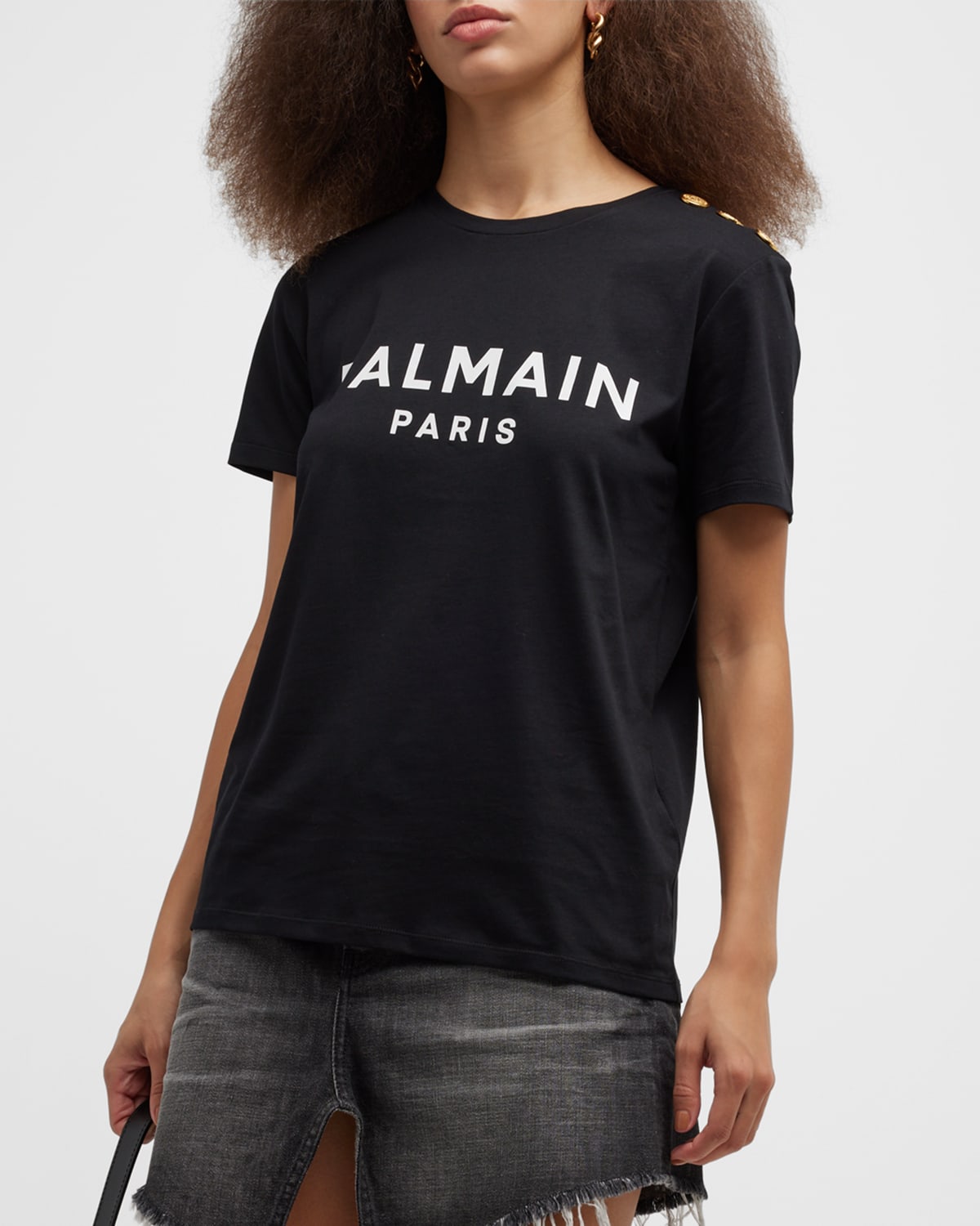 Shop Balmain 3-button Flocked Logo T-shirt In White / Black