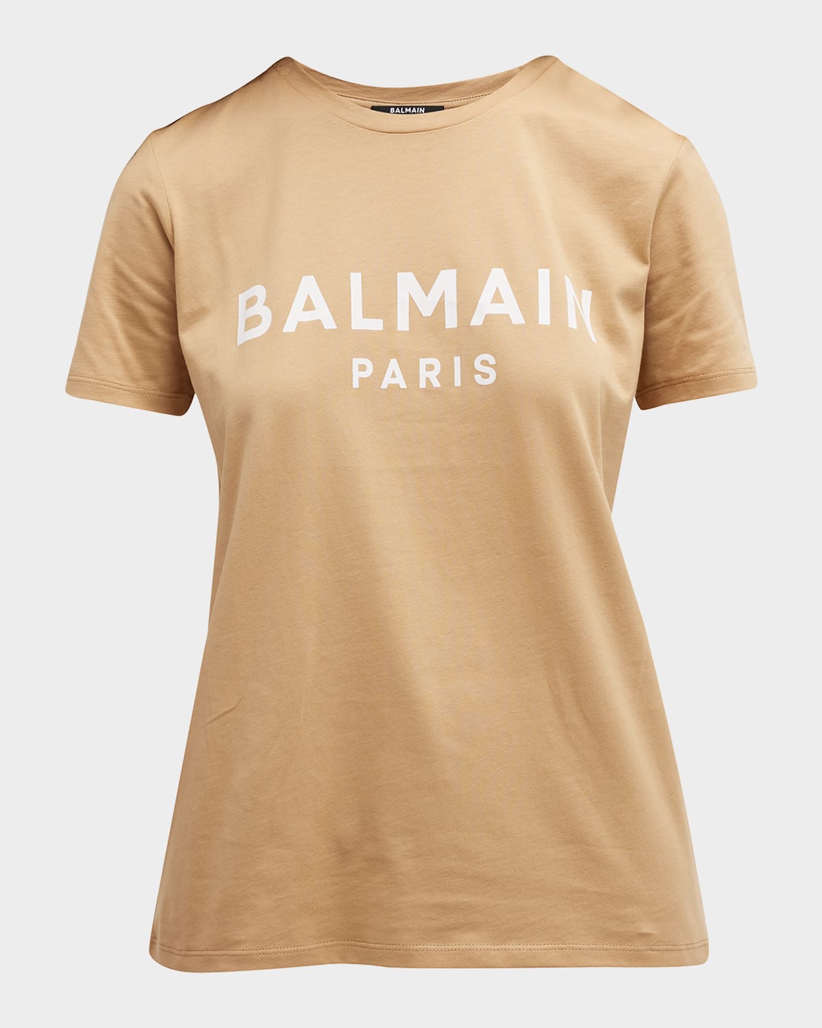 Balmain 3-button Flocked Logo T-shirt In Camel/pale Pink