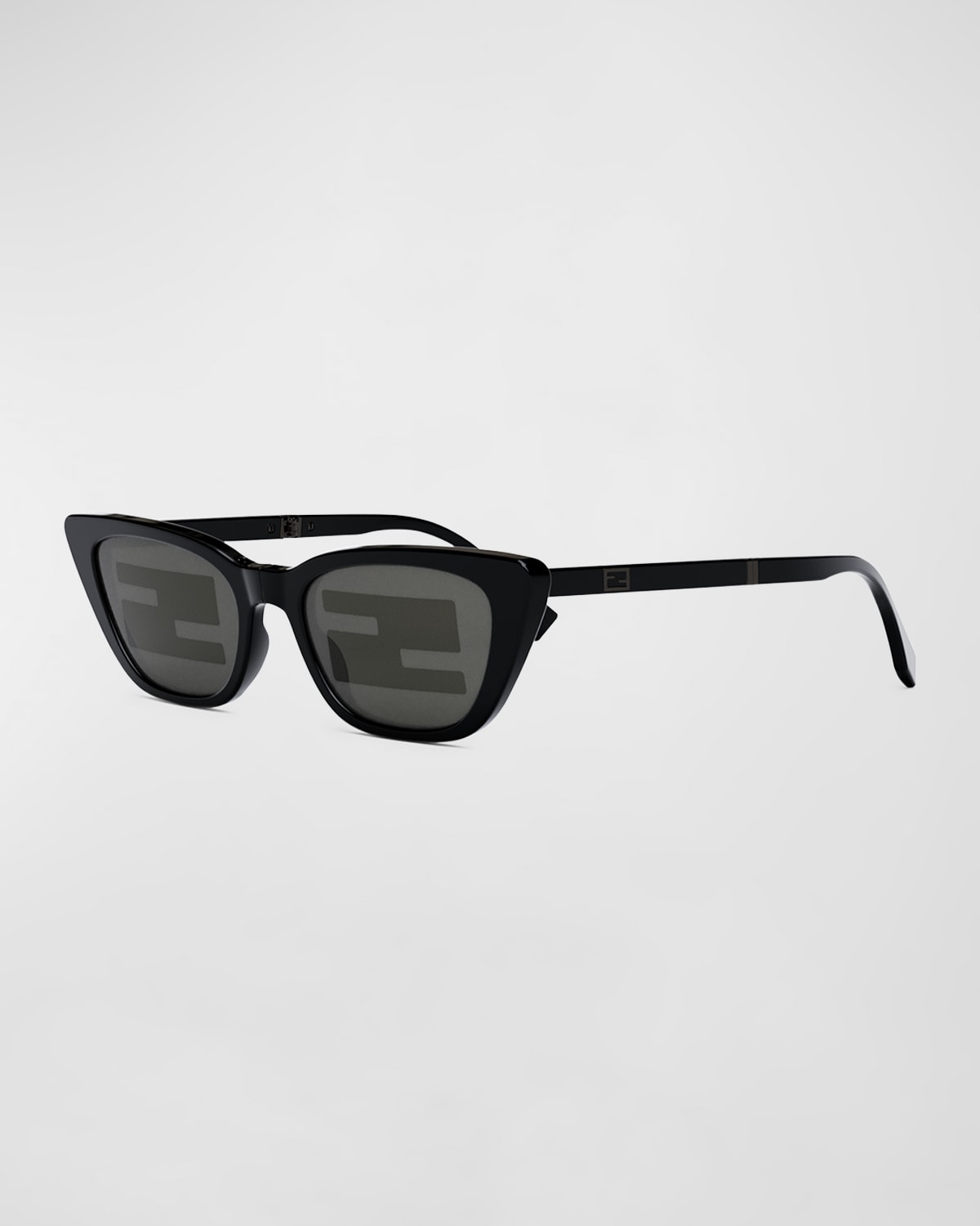 Fendi Baguette Mirrored Folding Nylon Cat-eye Sunglasses In Shiny Black