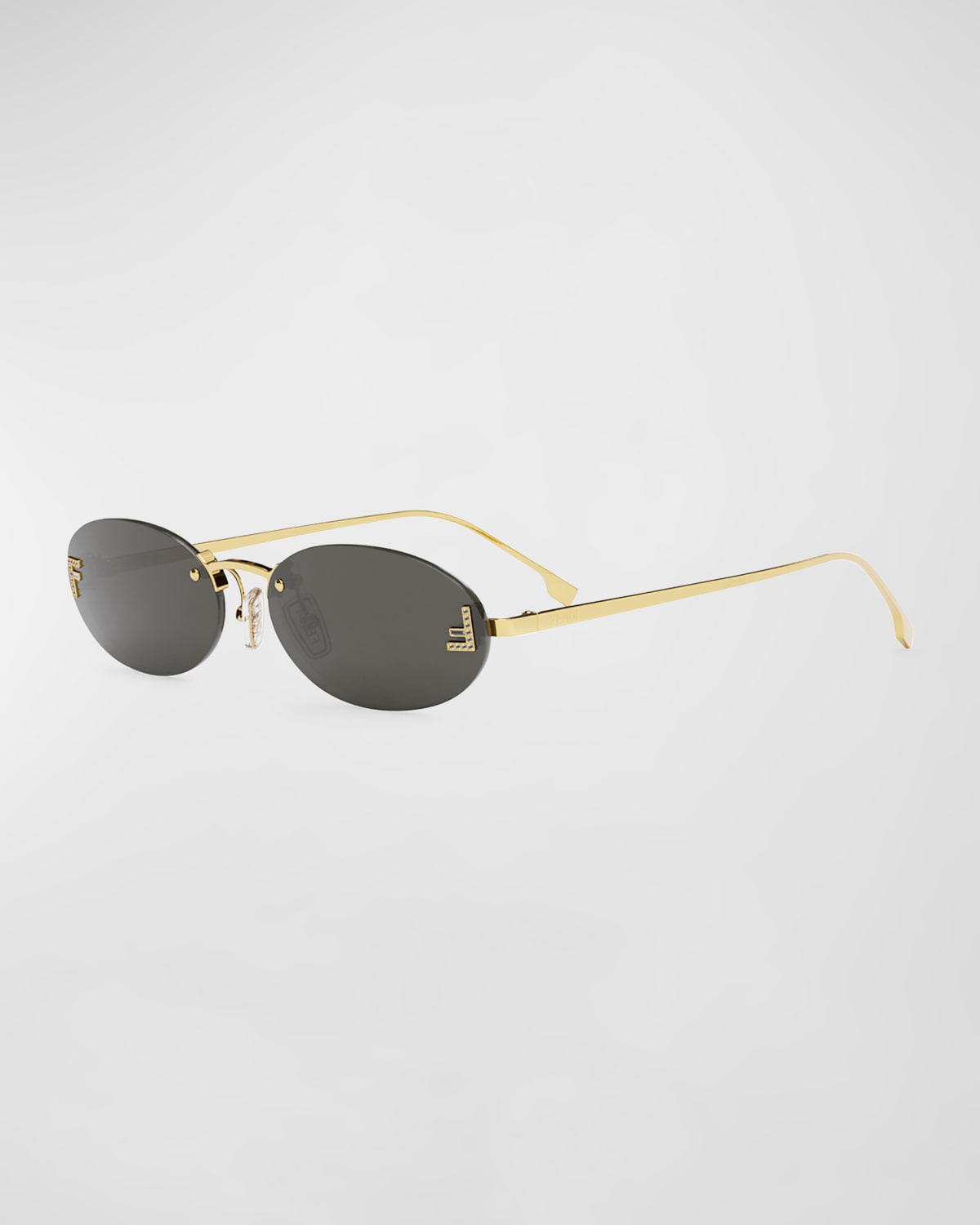 Shop Fendi Embellished Ff Oval Metal Sunglasses In Shiny Endura Gold  Smoke