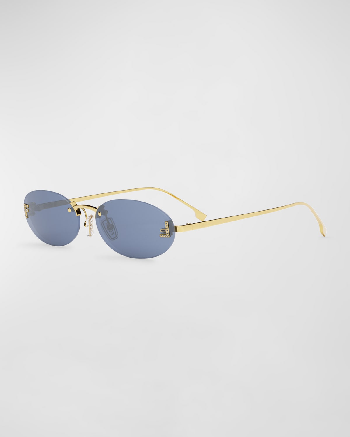 Fendi Embellished FF Oval Metal Sunglasses