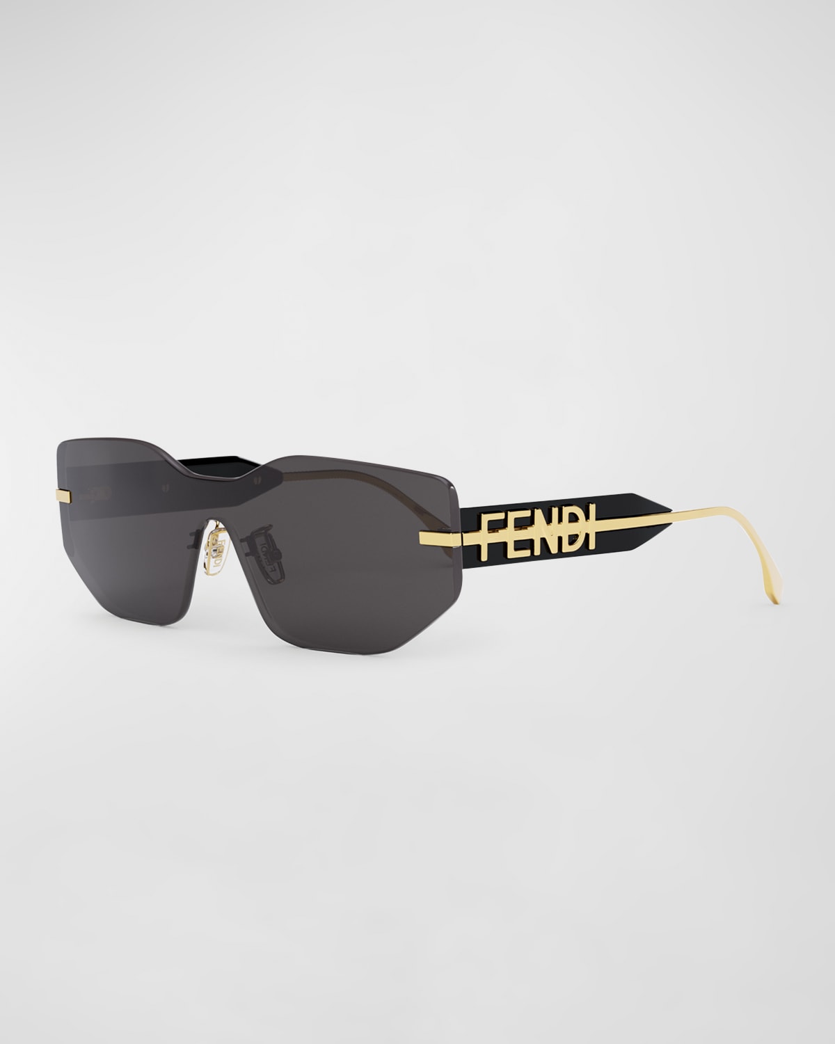 Shop Fendi Oversized Logo Metal Shield Sunglasses In Shiny Endura Gold  Smoke