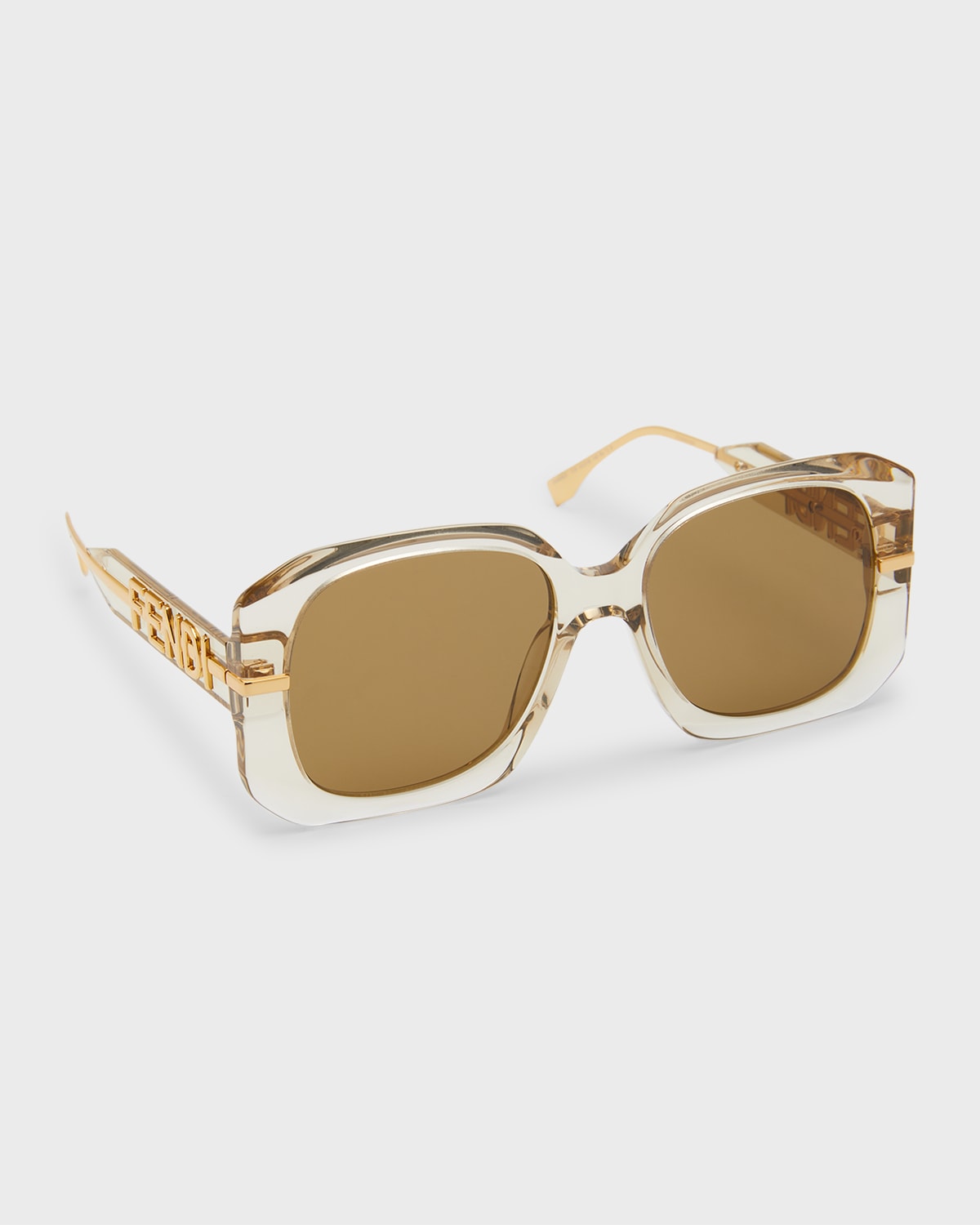 Fendi Oversized Logo Square Acetate & Metal Sunglasses In Beige Brown