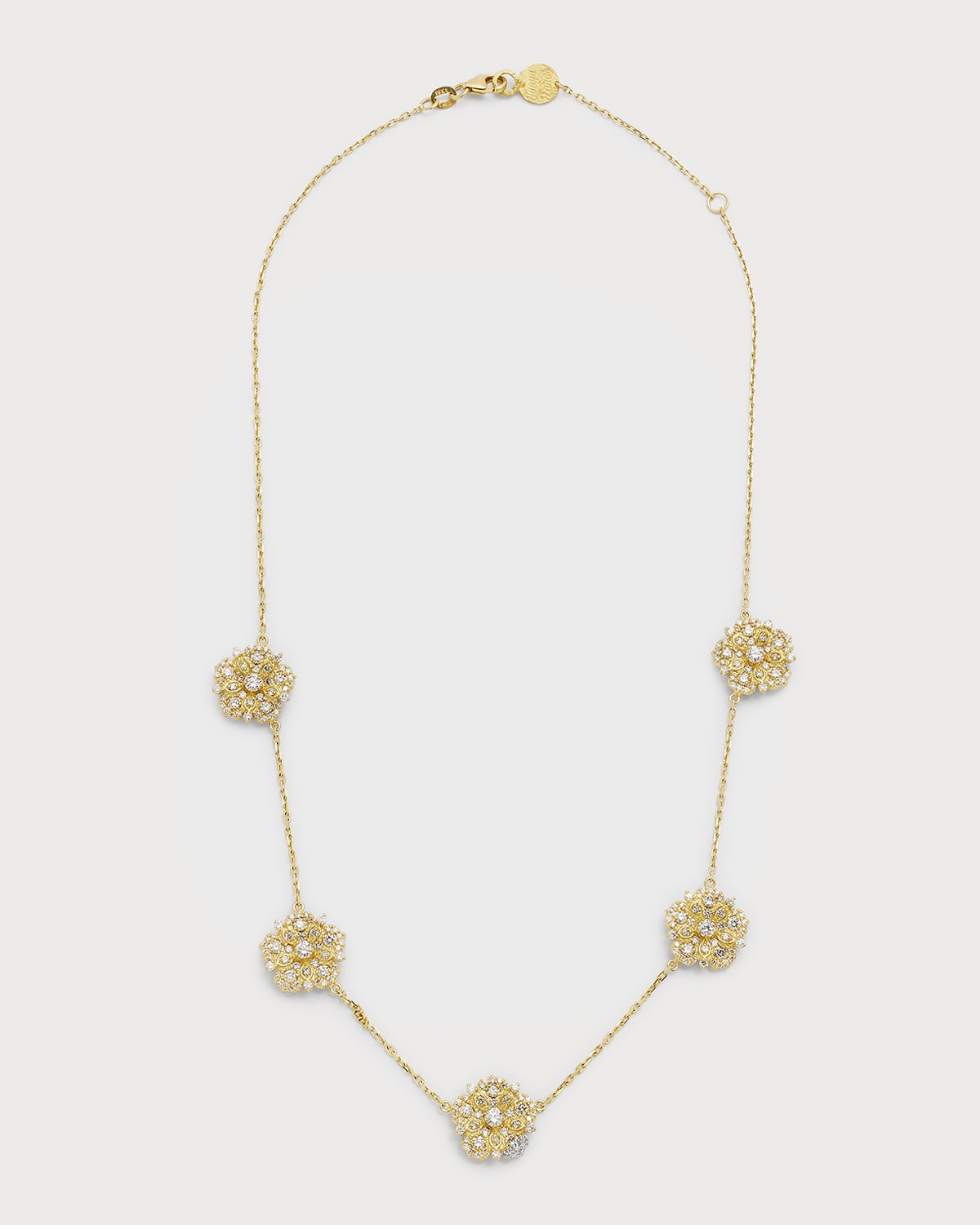 18K Yellow Gold Diamond 5-Flower Station Necklace
