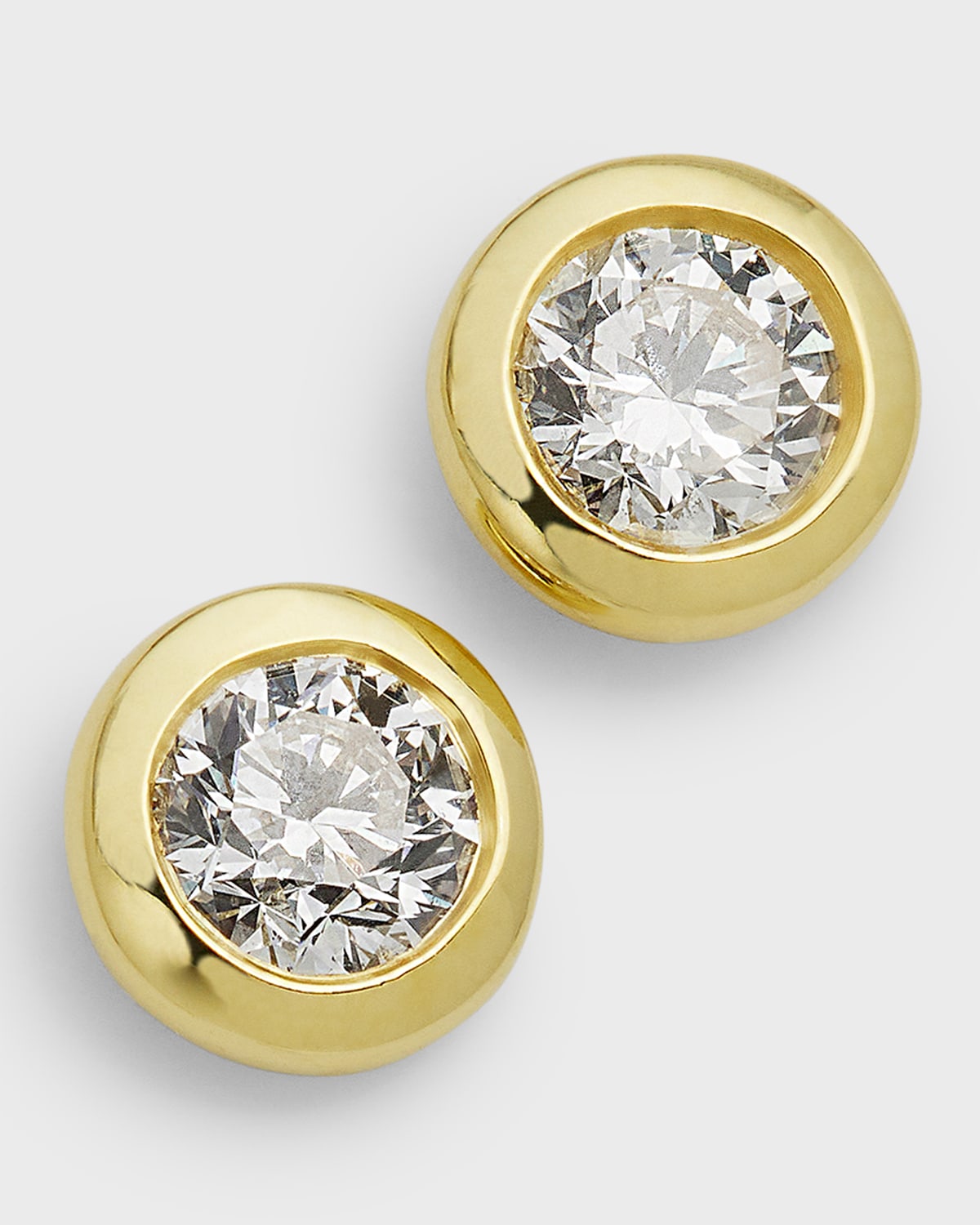 18K Yellow Gold Diamond Bezel Stud Earrings, 1.0tcw
