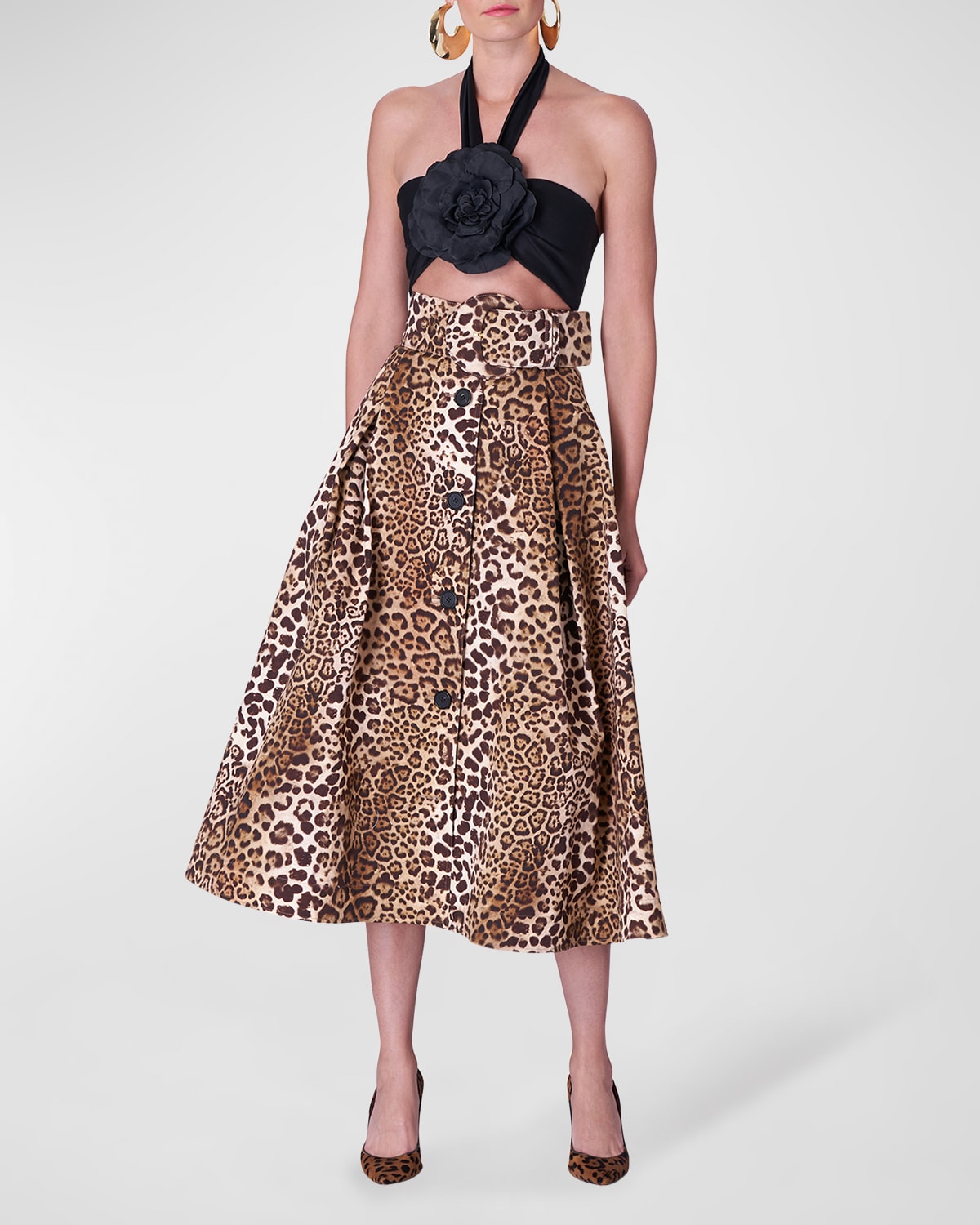 Carolina Herrera Flower Bandeau Halter Top In Black