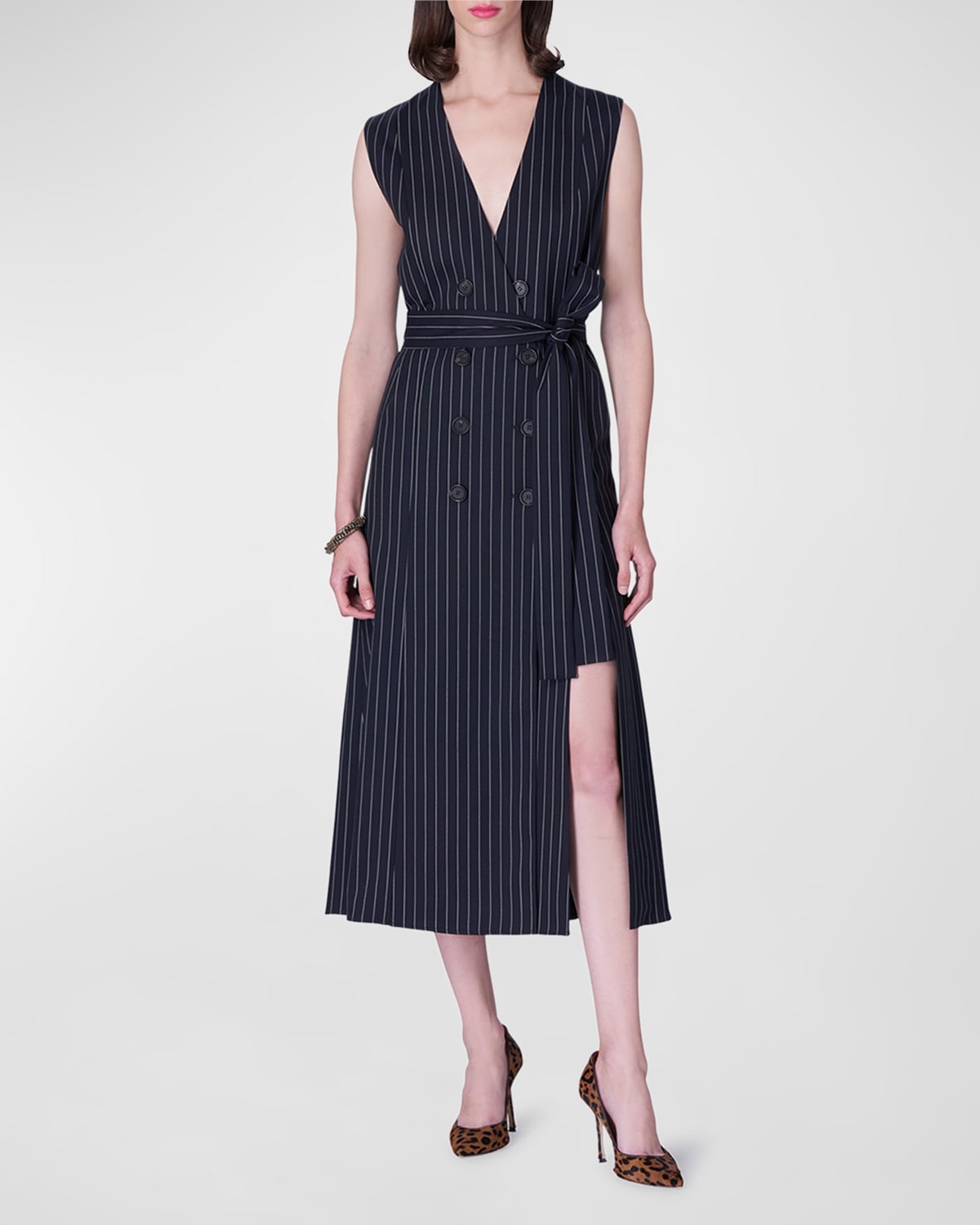 CAROLINA HERRERA SLEEVELESS DOUBLE-BREASTED TRENCH DRESS W/ SELF BELT