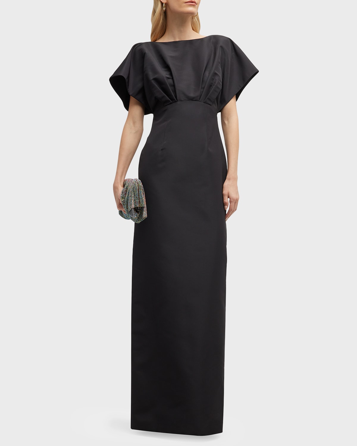 Carolina Herrera Fan Bodice Silk Column Gown In Black