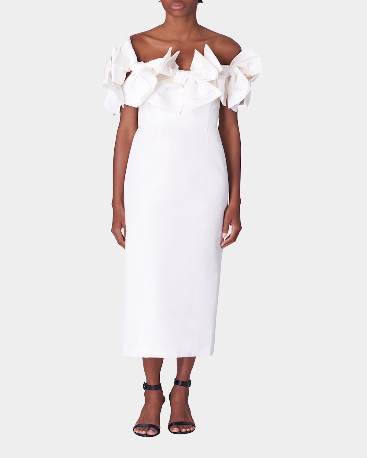 Shop Carolina Herrera Off-shoulder Cocktail Dress With Bow Details In Ivory