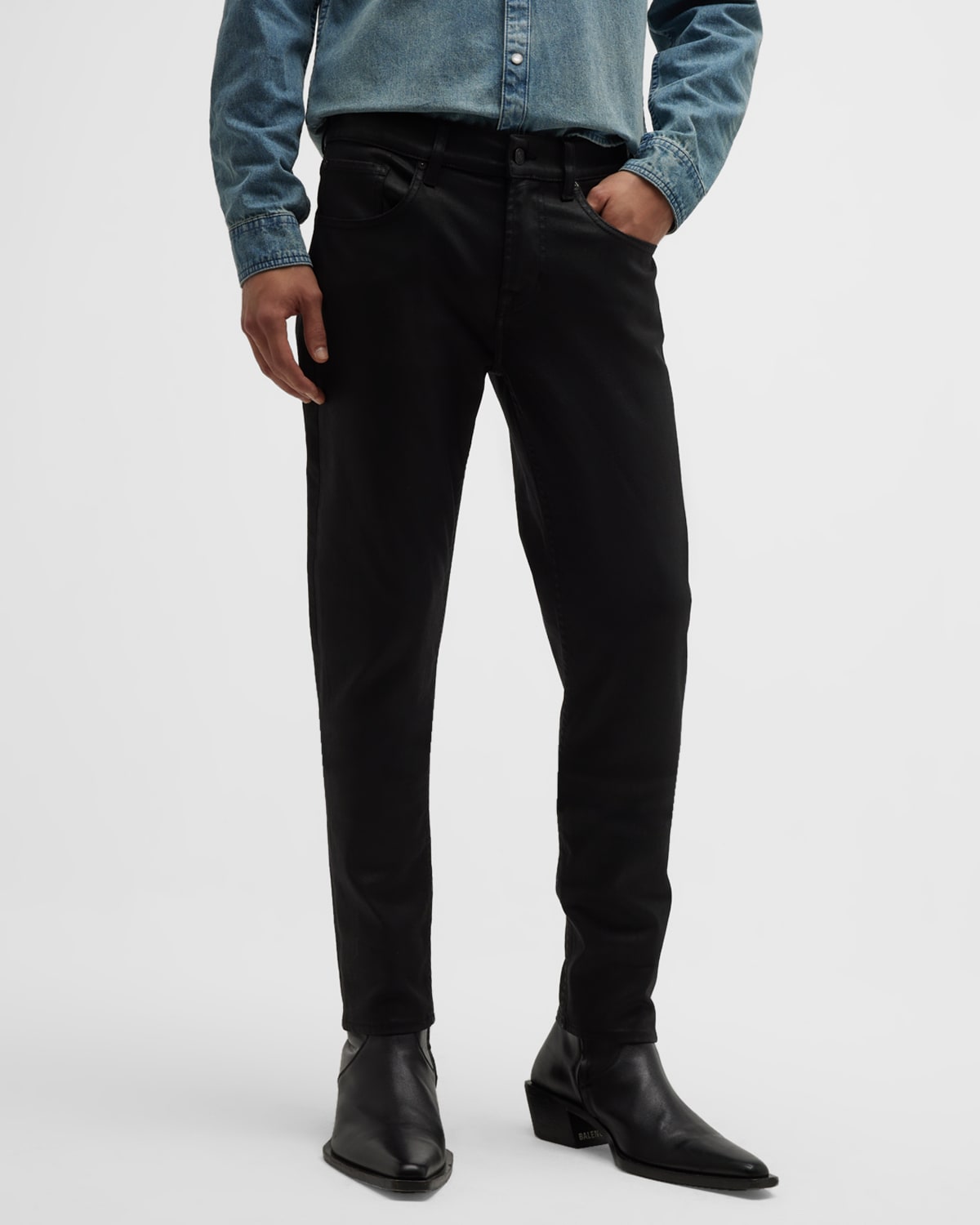 7 For All Mankind Men's Slimmy Coated Tapered Jeans In Black