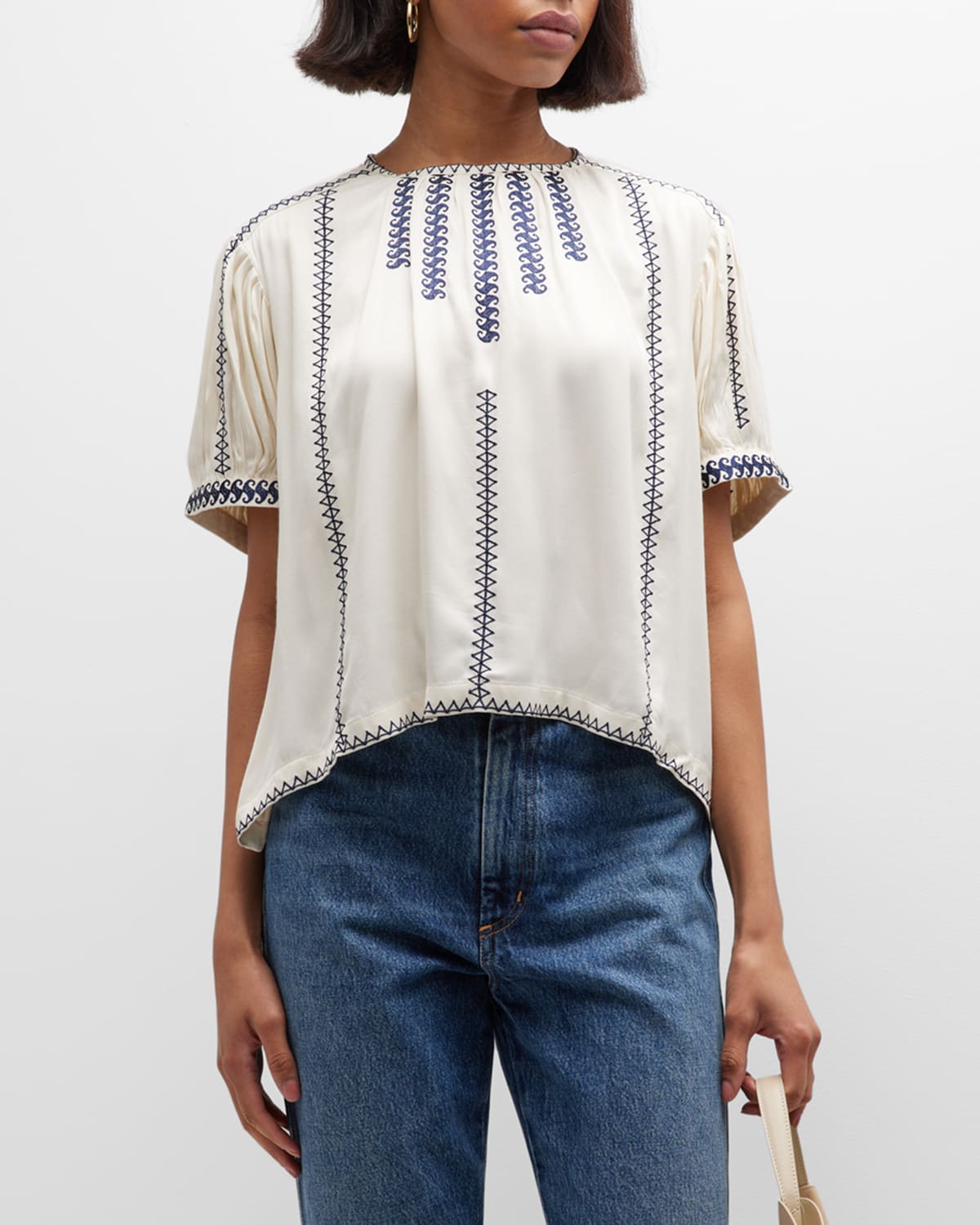 Wonder Embroidered Cupro Two-Tone Blouse