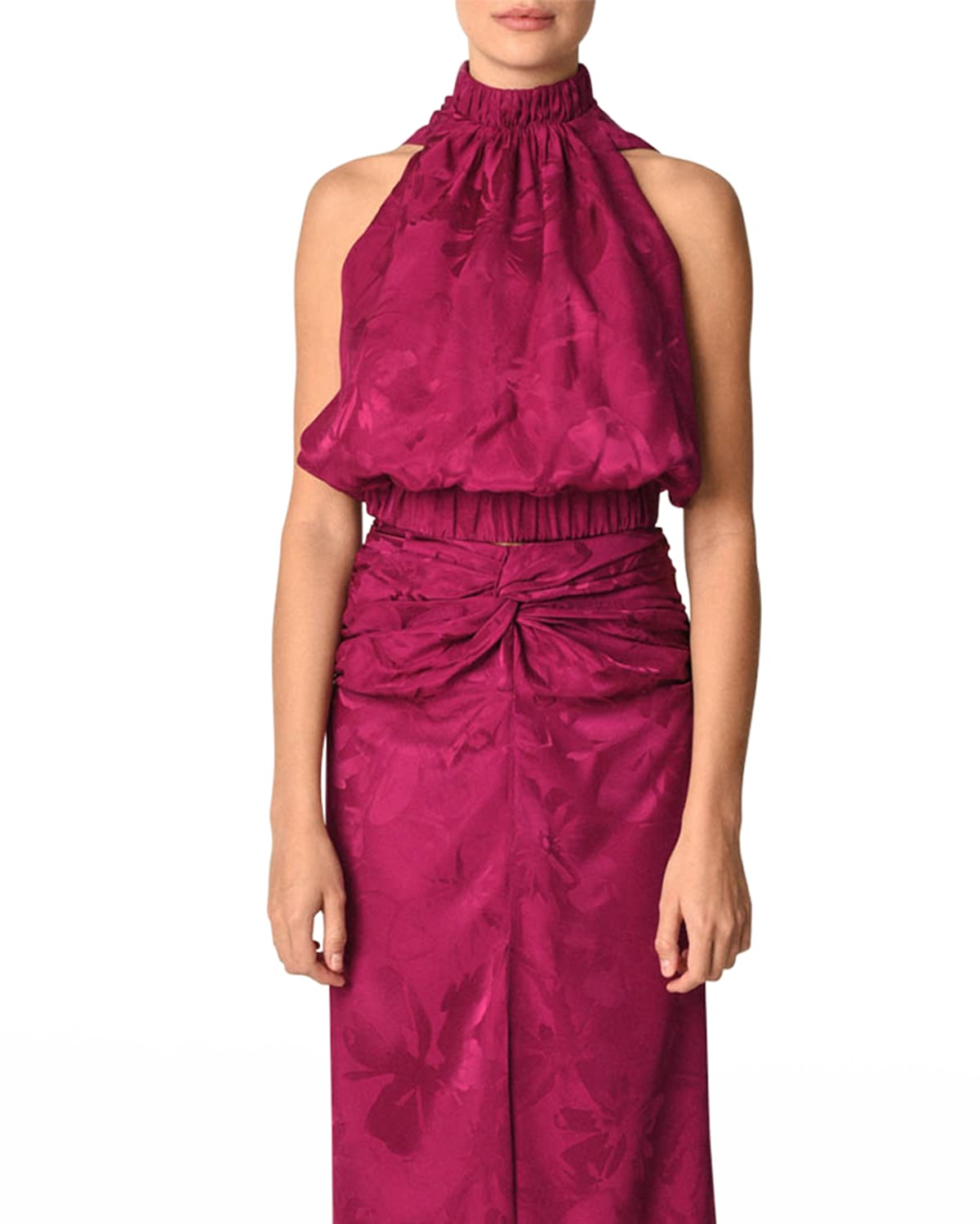 Silvia Tcherassi Stefano Mock-neck Sleeveless Blouse In Mulberry Floral