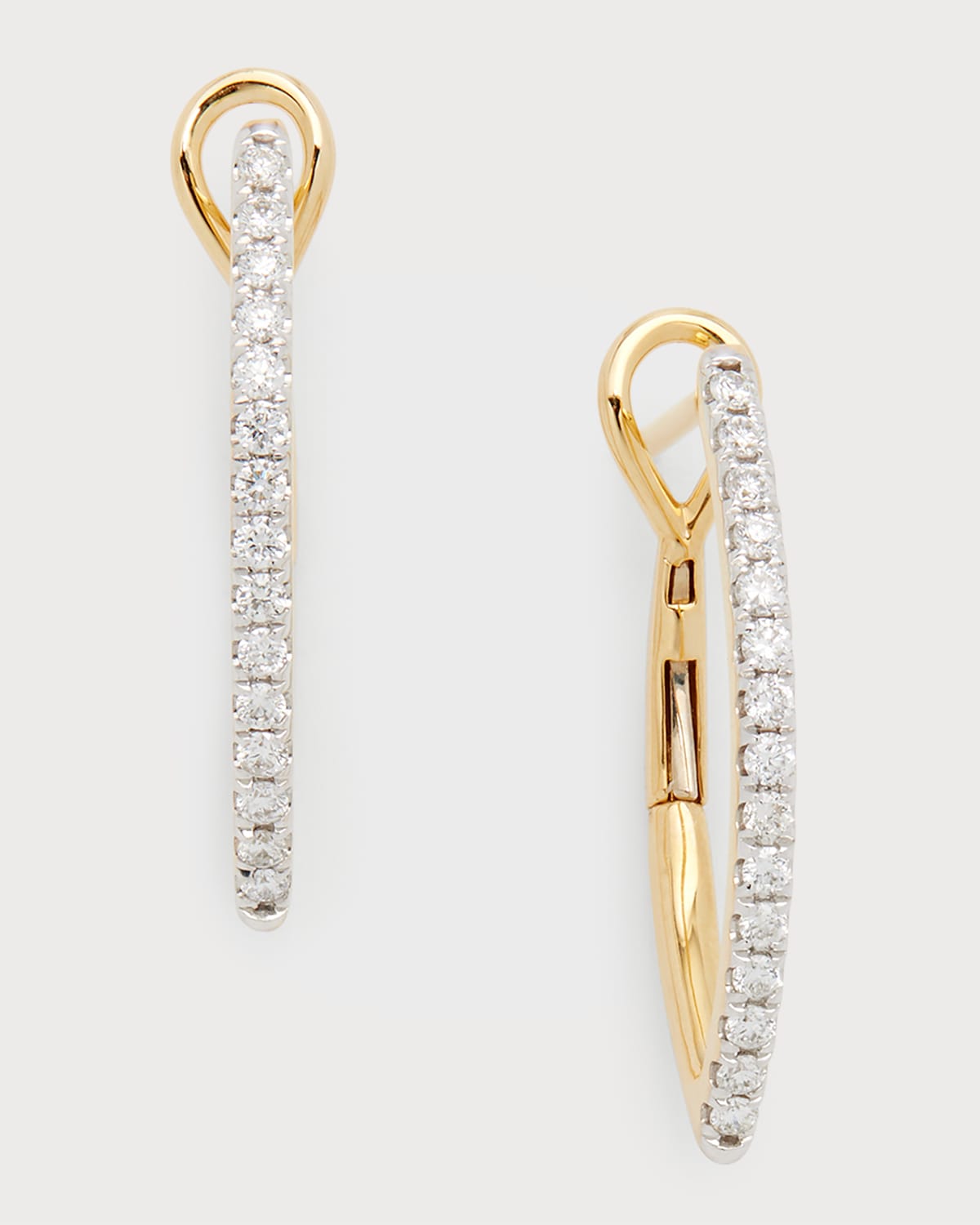 18K Yellow Gold Small Half Diamond and Polished Inside Marquise Earrings