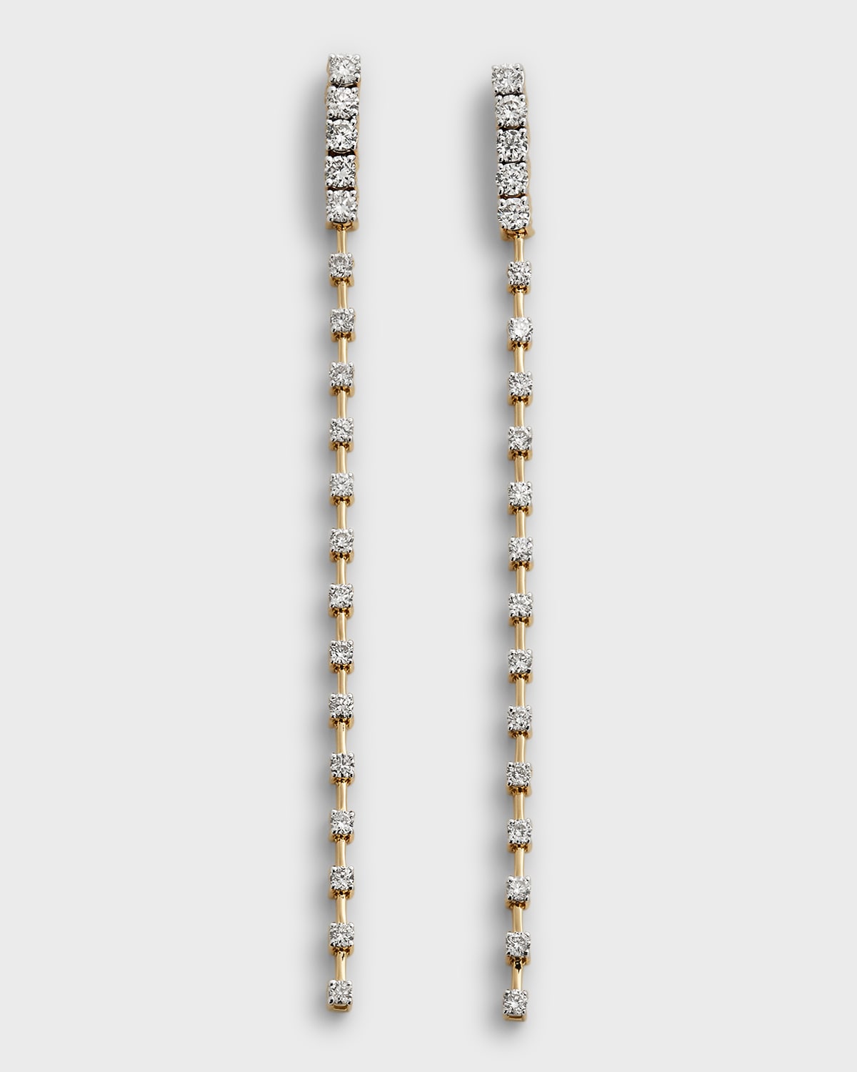 18K Yellow and White Gold Long Alternating Polished and Diamond City Earrings